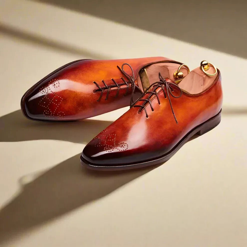 Handmade mens Tan oxfords shoes, Men leather brogue shoes, Shoes for men