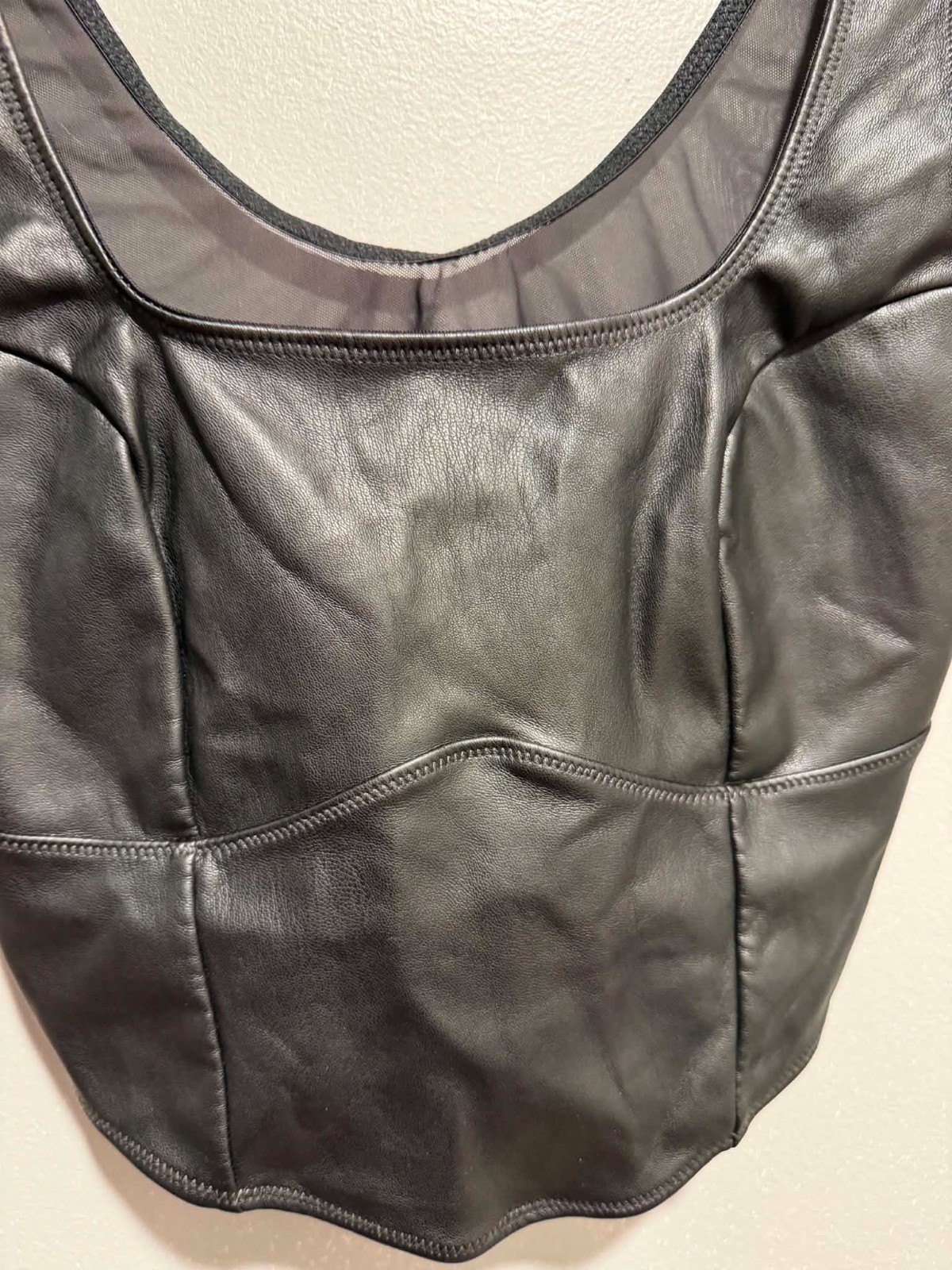 Colsie Faux Leather and Mesh Cropped Top Size Medium
