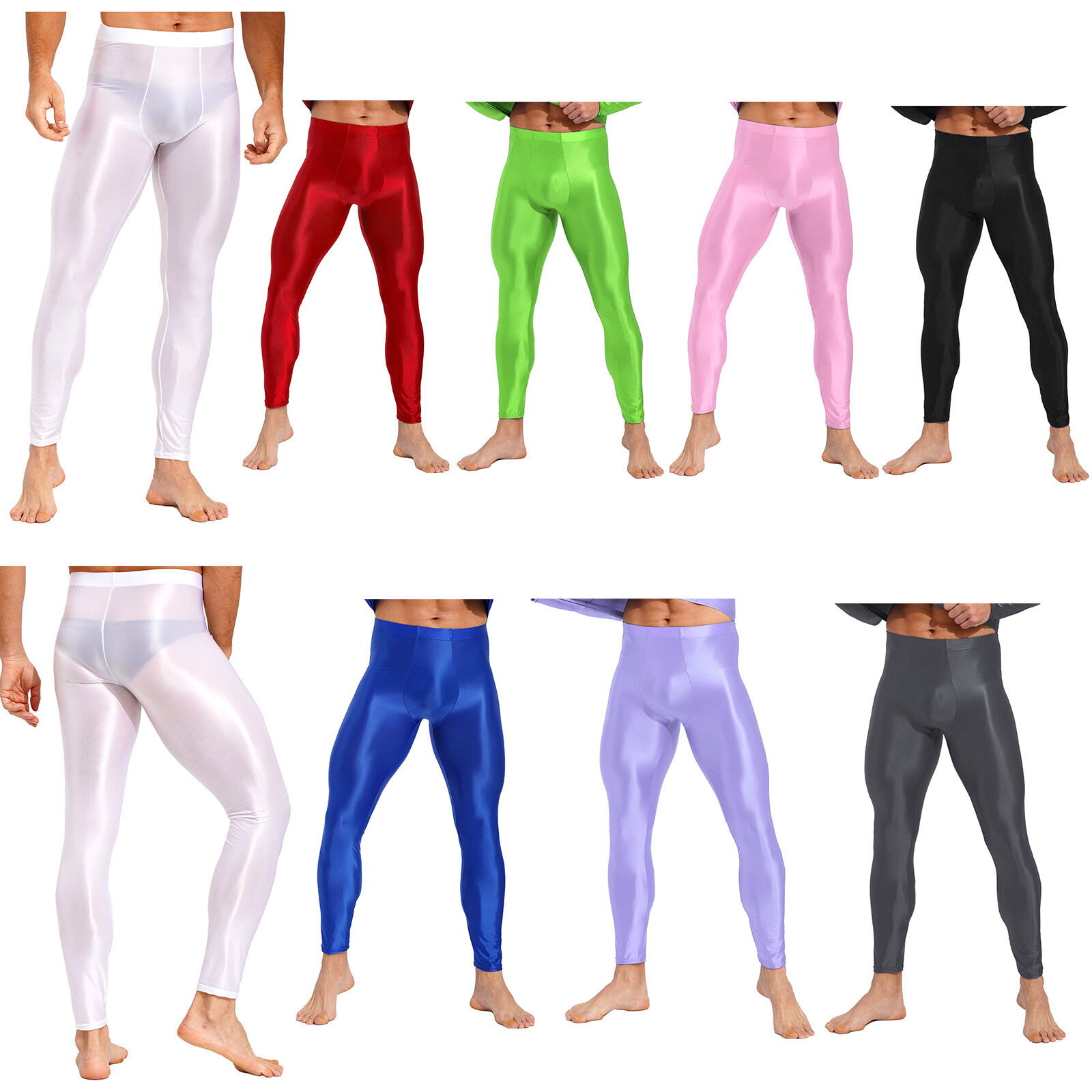 Mens Bulge Pouch Skinny Long Trouser Solid Color Leggings Compression Pants