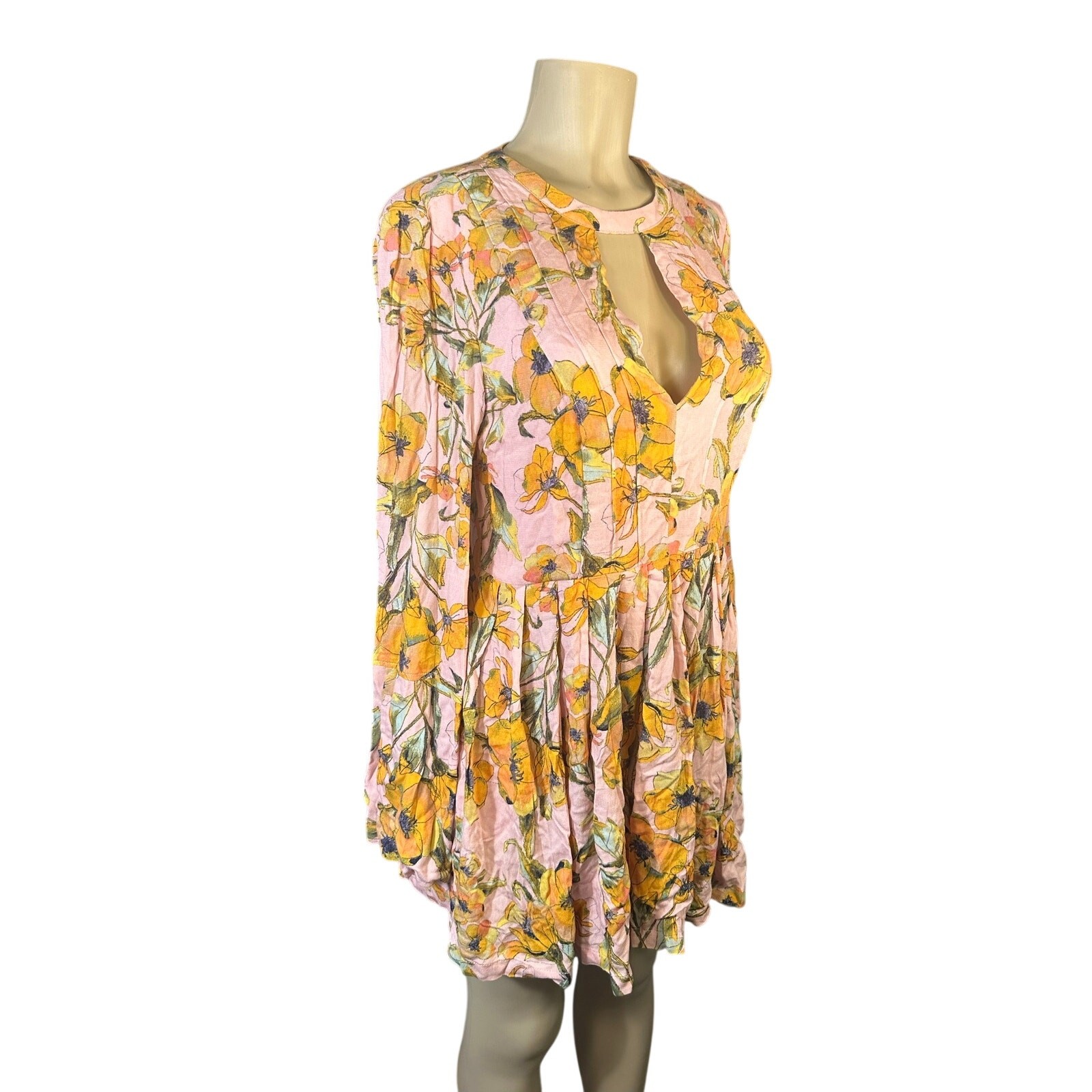 NWT Women 4 Free People Purple Tegan Printed Long Slv Mini Dress Boho Rayon