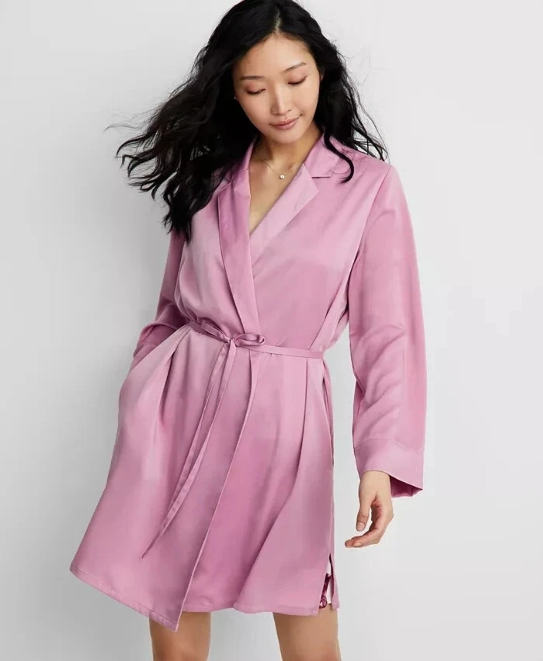 State of Day Womens Silk Touch Self-Tie Robe Mauve Orchid Purple XS