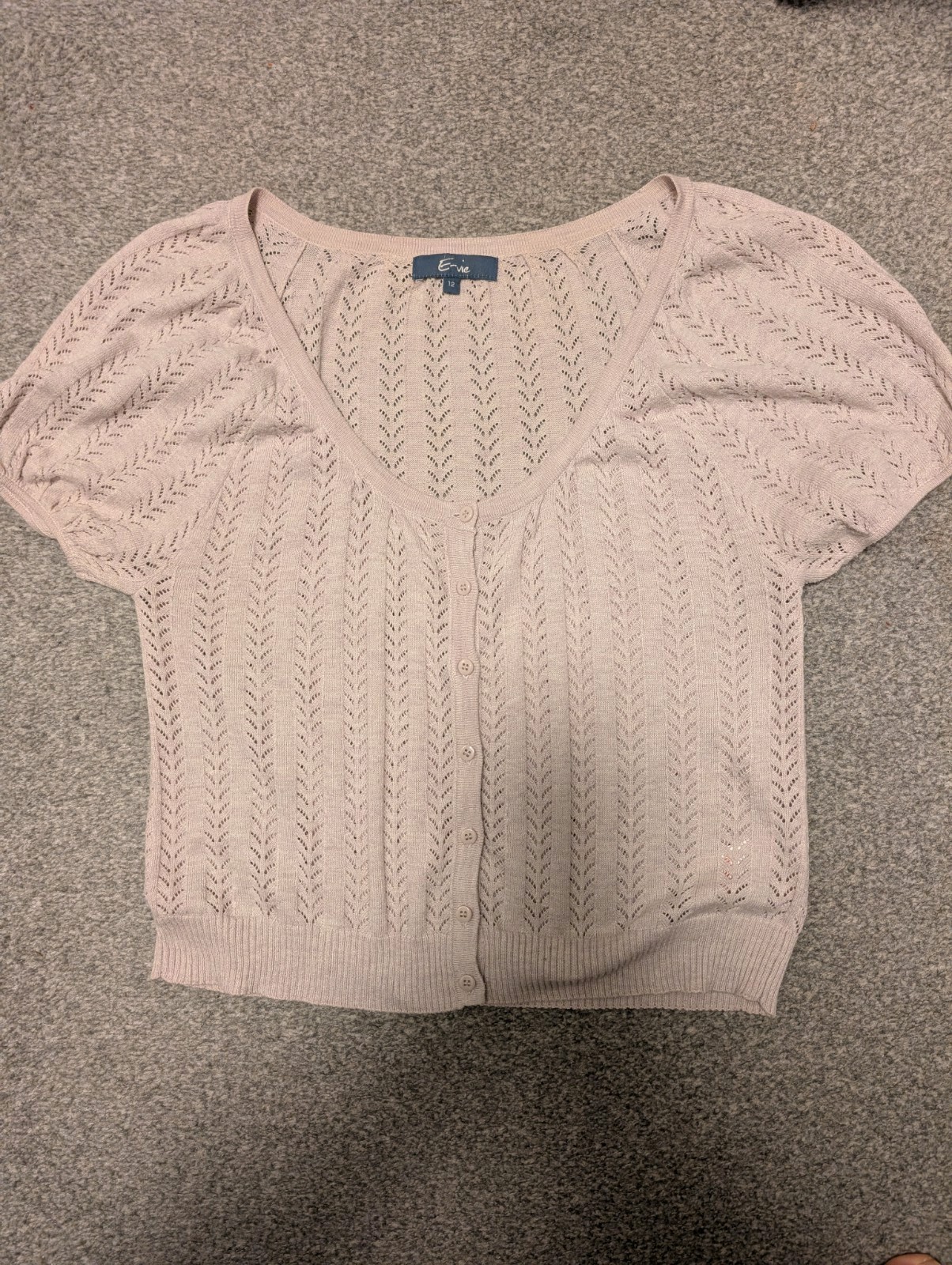 E-vie Y2K Vintage Cardigan Pastel Nude Pink Size 12 Herringbone Pattern Buttons