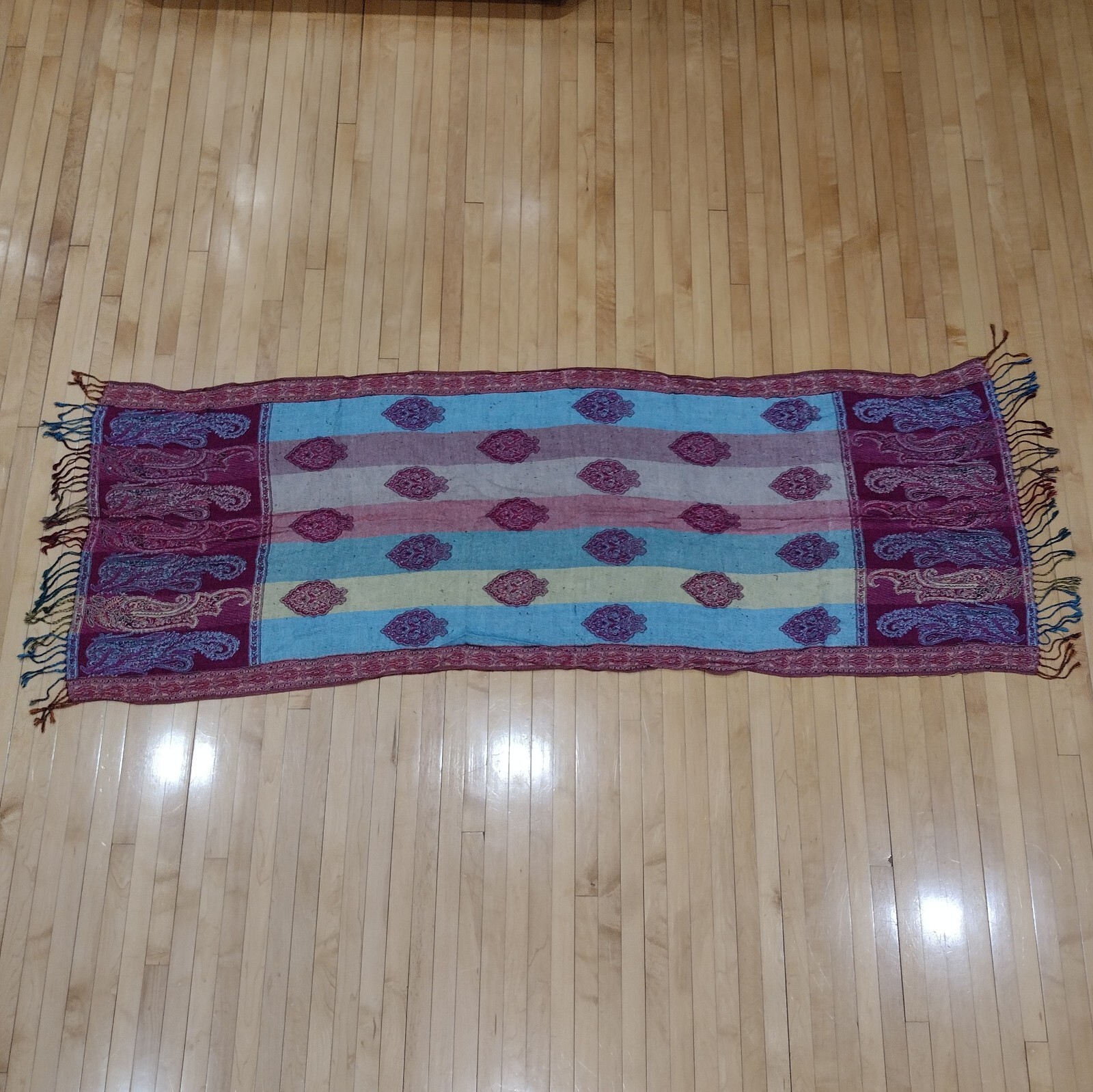 Womens 100% Cashmere Pashmina Wrap Multi Colored Paisley Fringe Afghanistan
