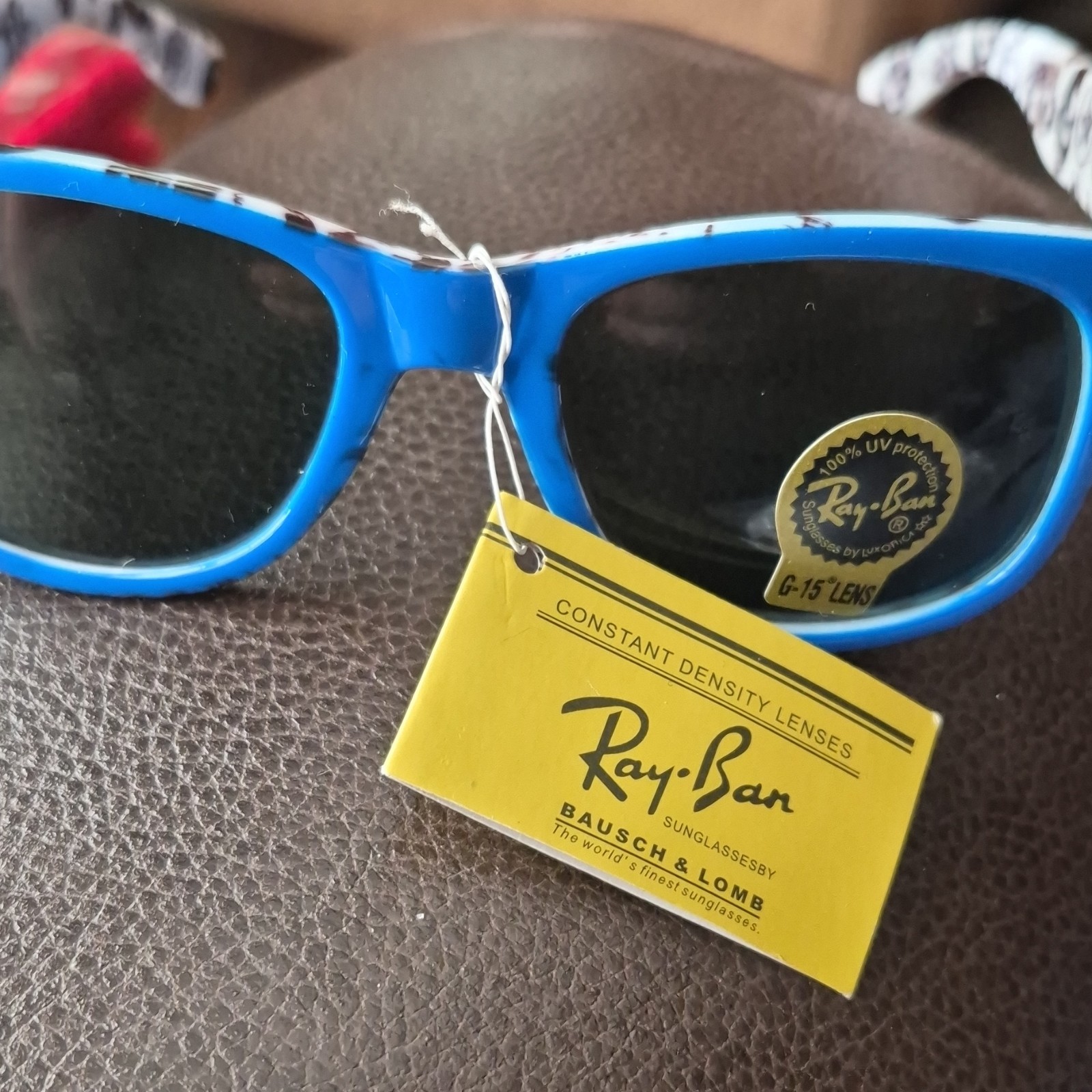 Ray-Ban G-15 Square Sunglasses Skull Pattern Blue Plastic, Green Glass Lens