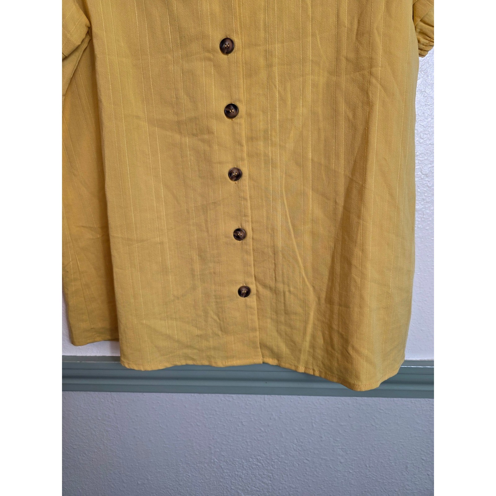 Ott Womens Mustard Yellow Button Front Puff Sleeve Blouse Large NEW