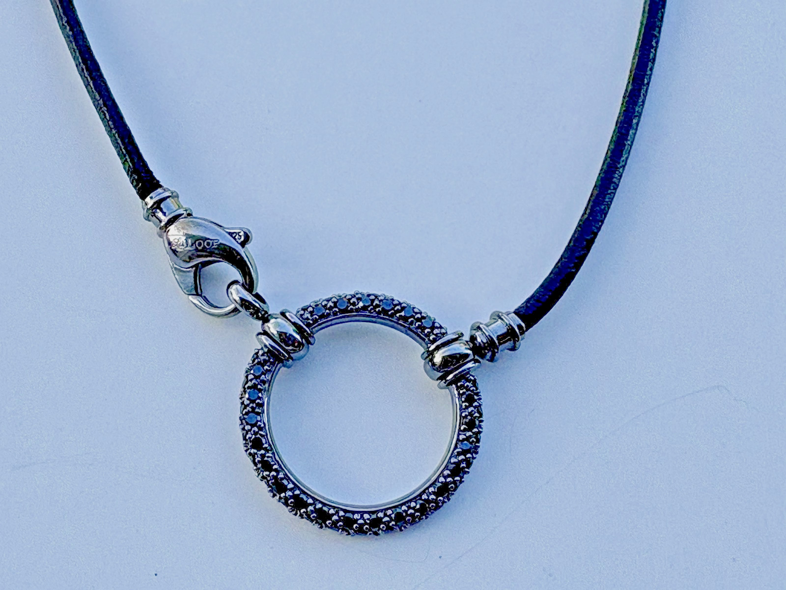 LA LOOP Leather Cord Eyeglass Holder BLACK ~ STERLING Crystal ~ 20″ ~ Retired