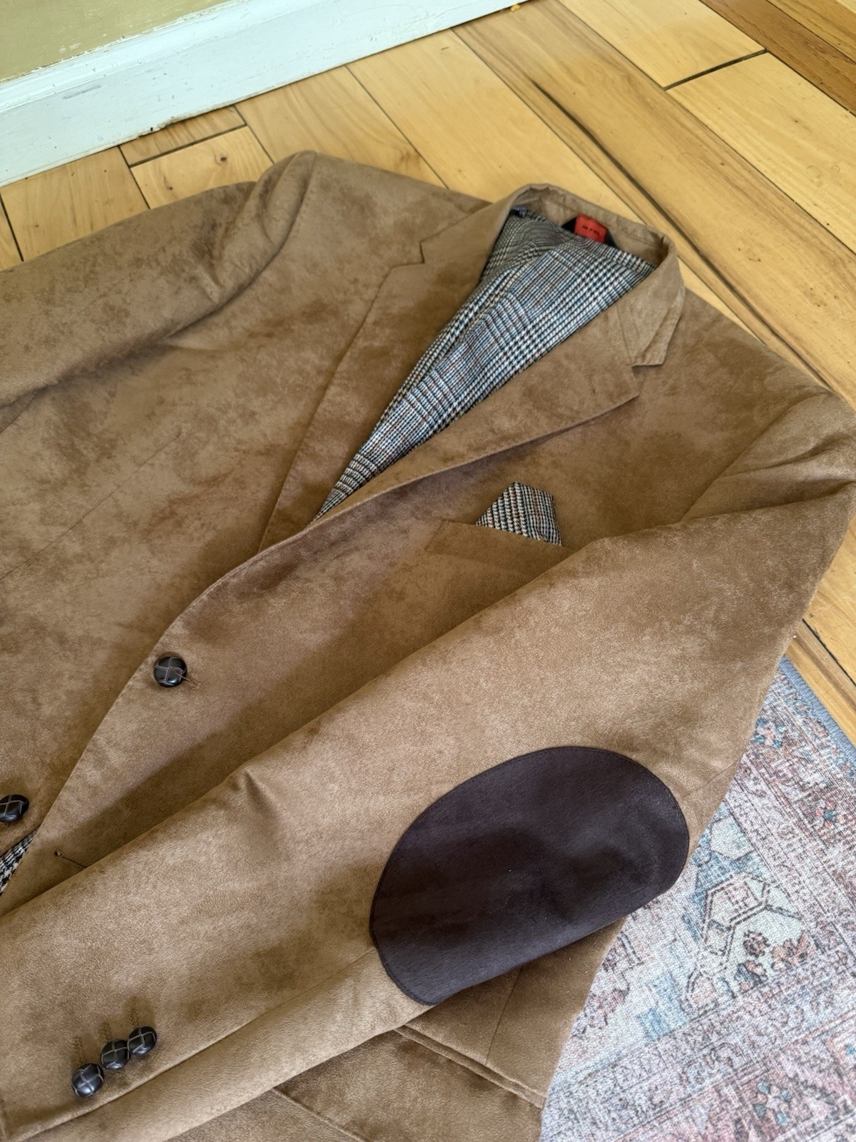 Linea Uomo Blazer Chest 50 Long Elbow Patches Button Jacket Coat Suede Brown Tan