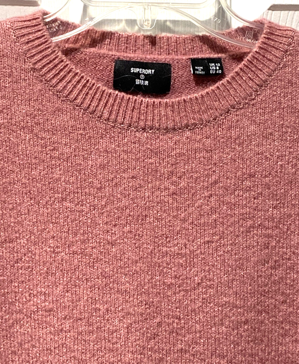 Superdry Pullover Sweater Top Pink Round Neck Long Sleeve Soft Warm Cozy Size L