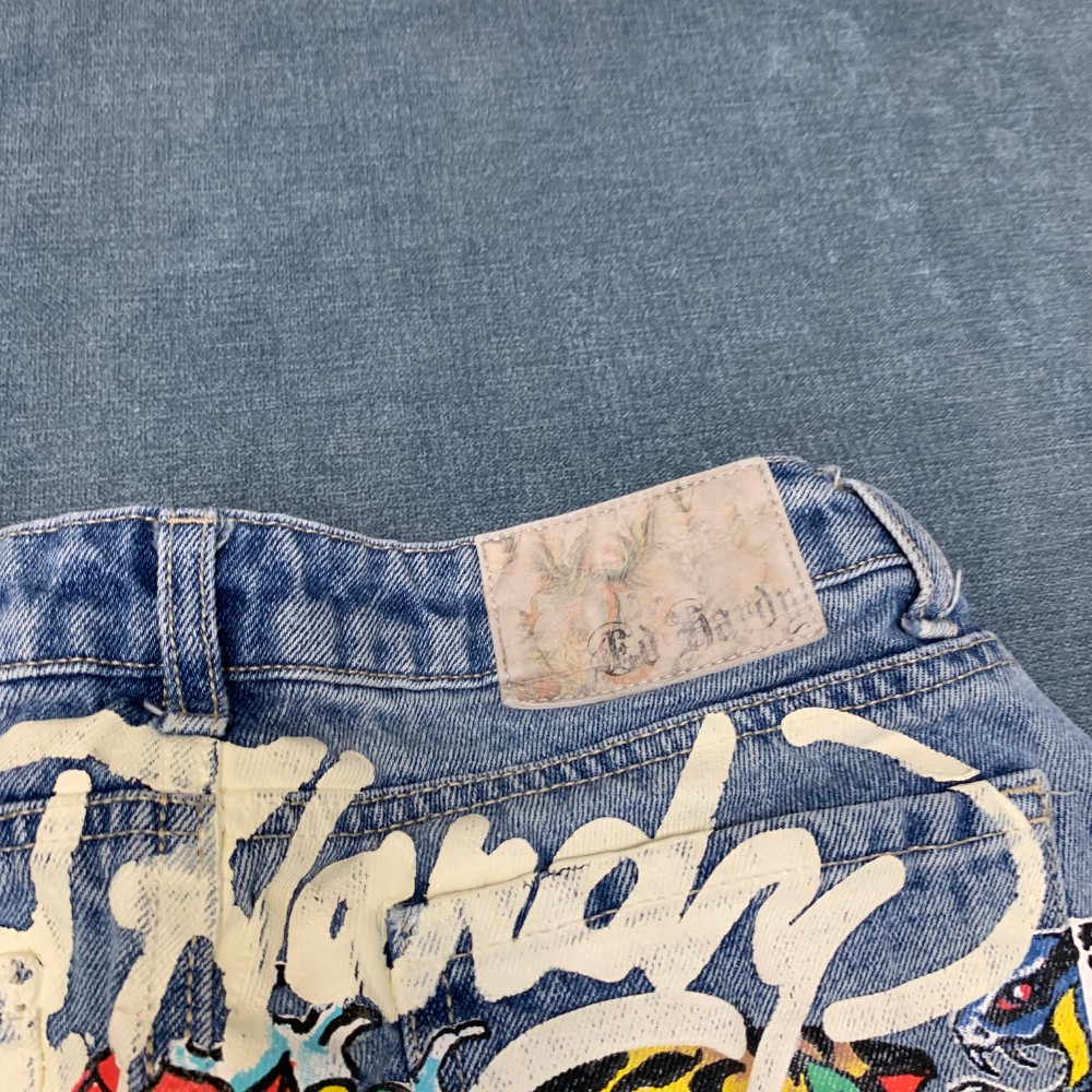 Ed Hardy Multi Tattoo Jeans Womens 26 Blue Denim Light Wash Mid Rise Pockets