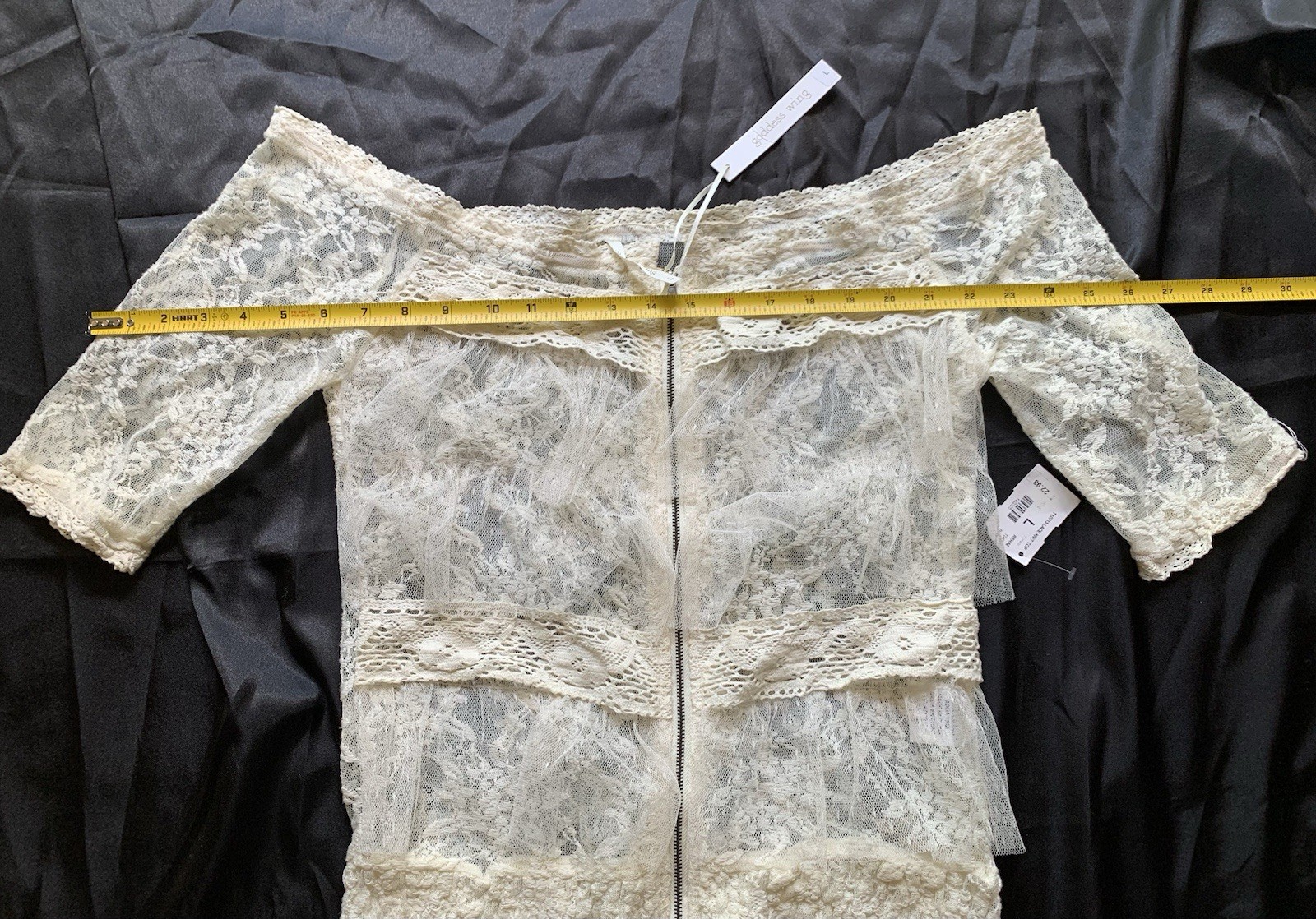 Goddess Wing ☀️ Blouse Top Women Woman Size Large Lace Off White Beige Zipper