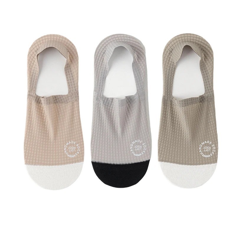 3Pairs Men Invisible Socks No Show Thin Breathable Waffle Boat Low Cut Mesh Sox