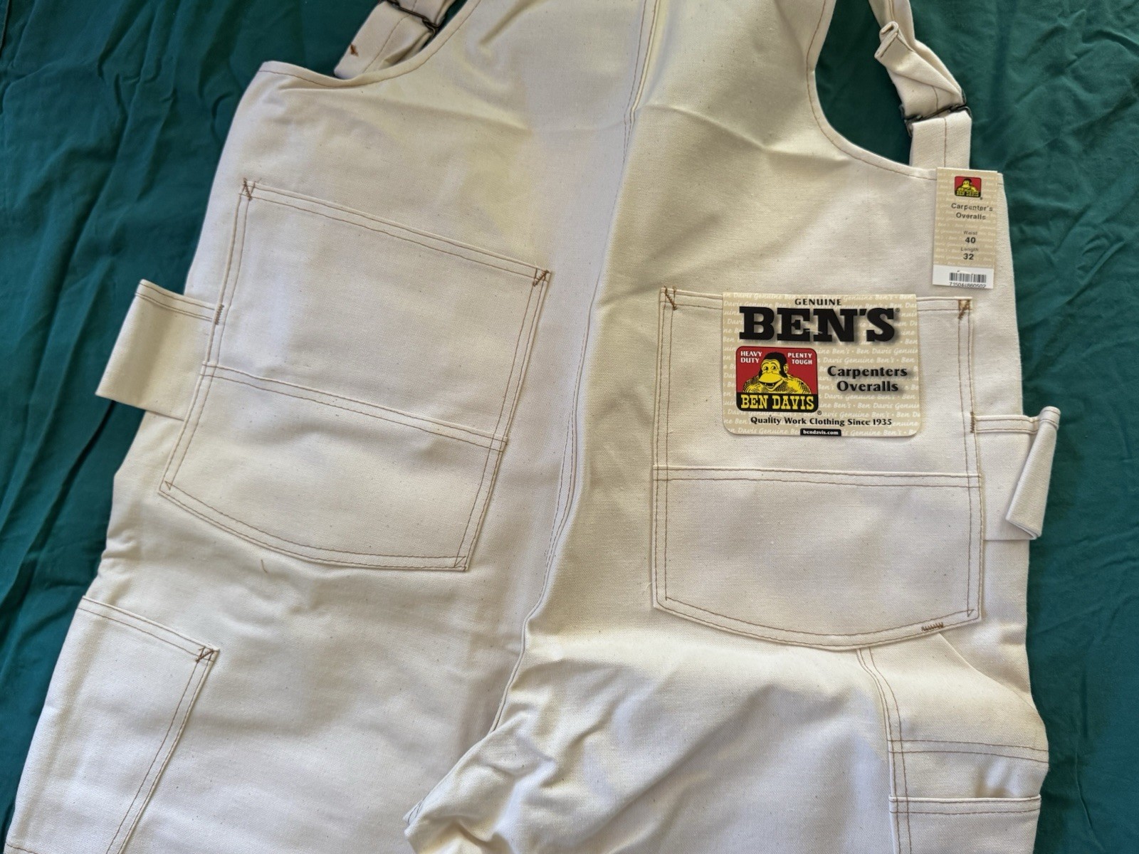 Vintage Ben Davis Overalls Mens Carpenter USA Natural Color 40×32 New Old Stock