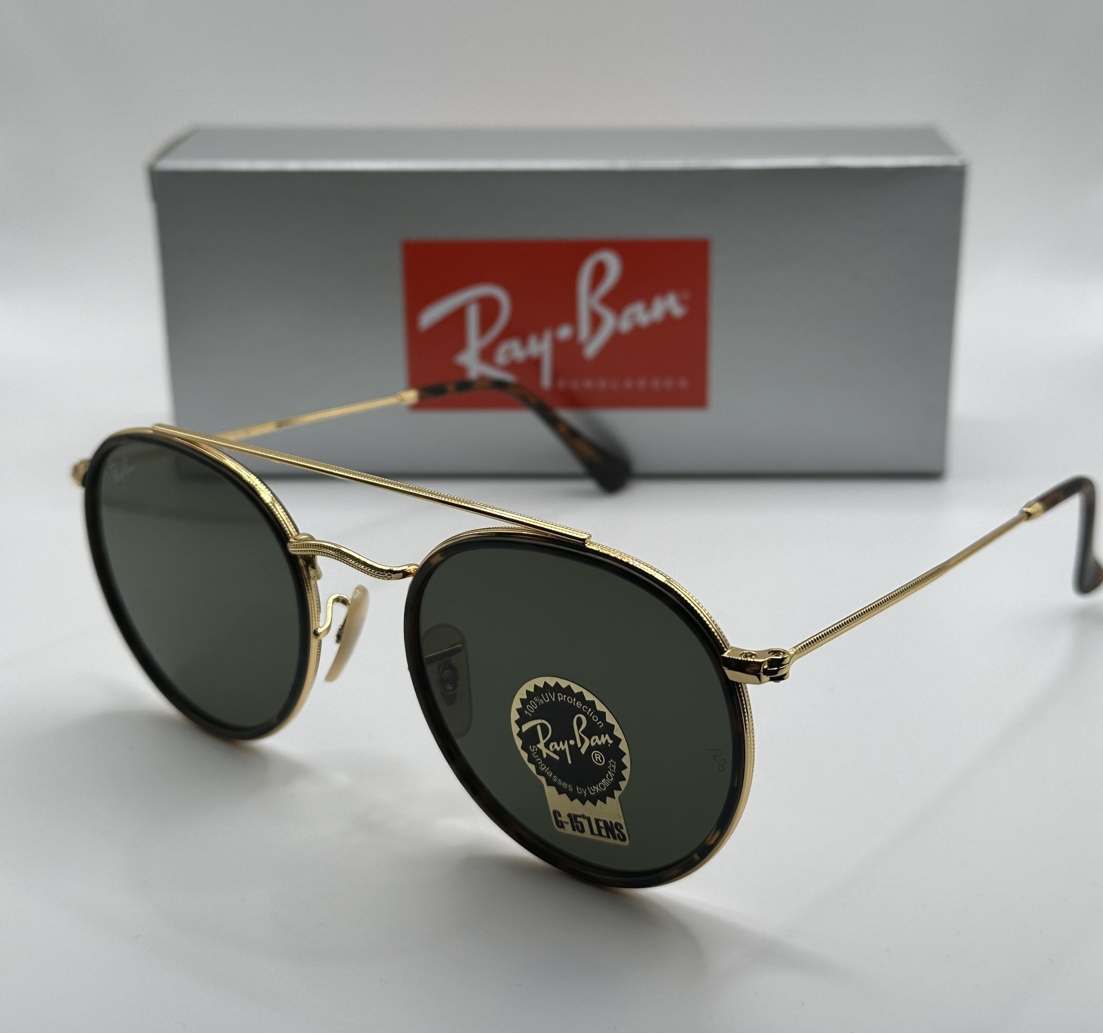 Ray-Ban RB3647N 001 51-22 Round Double Bridge Gold Frame G-15 Lens 51mm-Havana