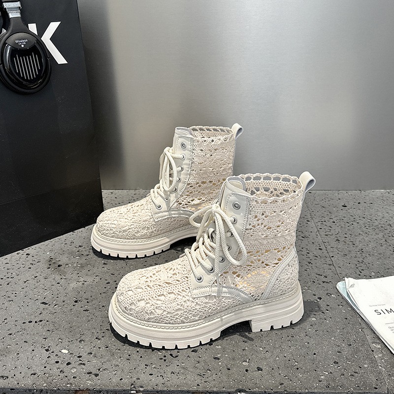 Thick Soled Lace Woven Cool Boots Womens Summer Mesh Breathable Fashion Shoes