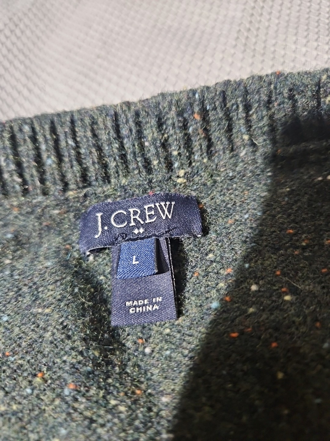 J Crew Sweater Men’s Large Green Ragg LambsWool Fleck Elbow Pad Preppy Grandpa