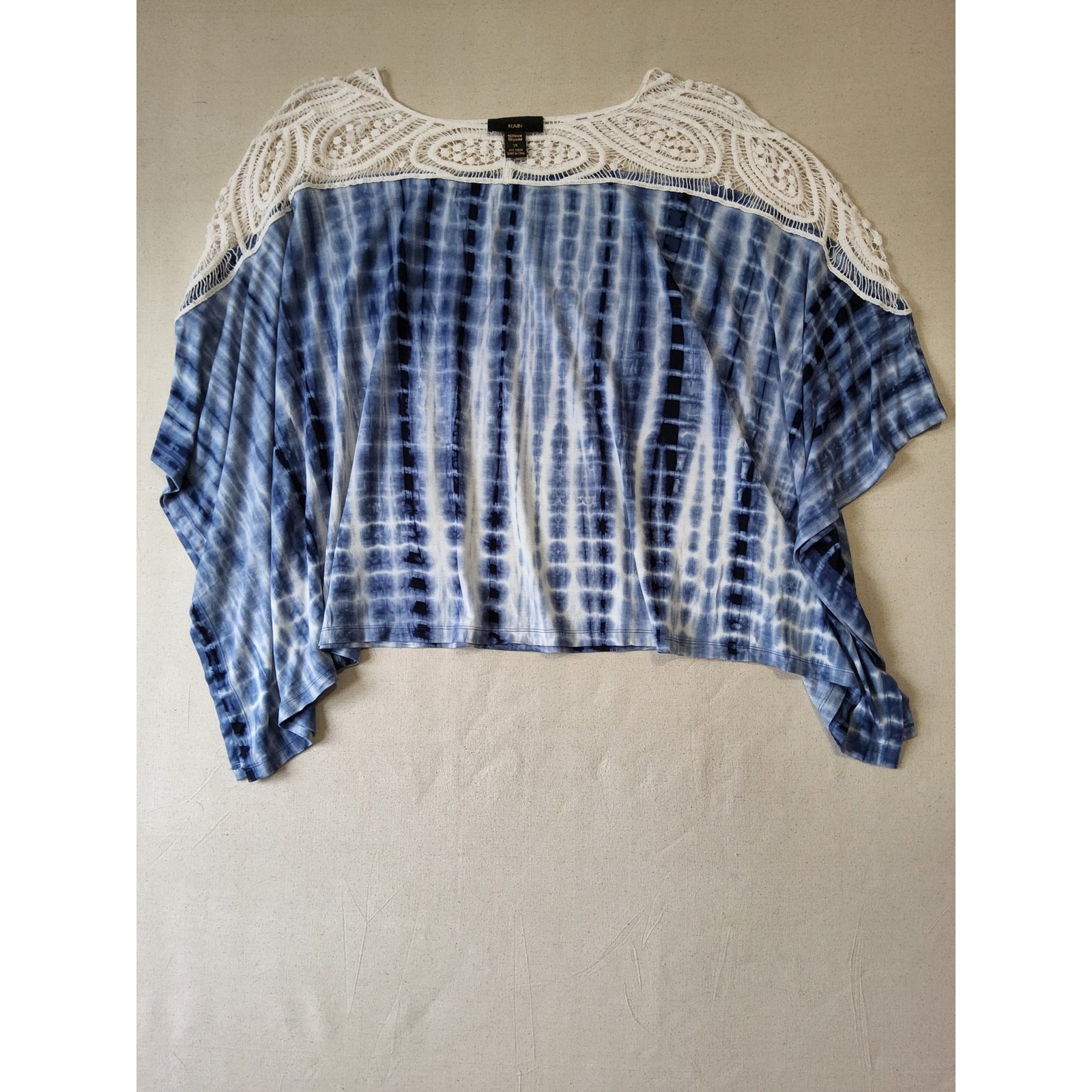 Blue Tie Dye Crochet Lace Dolman Sleeve Boho Top Womens 2X