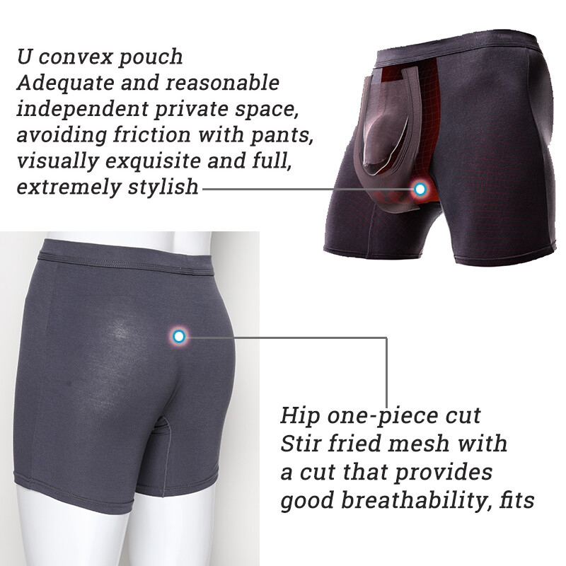 Mens Long Underwear Separate Ball Pouch Breathable Comfort Sports Boxer Trunks