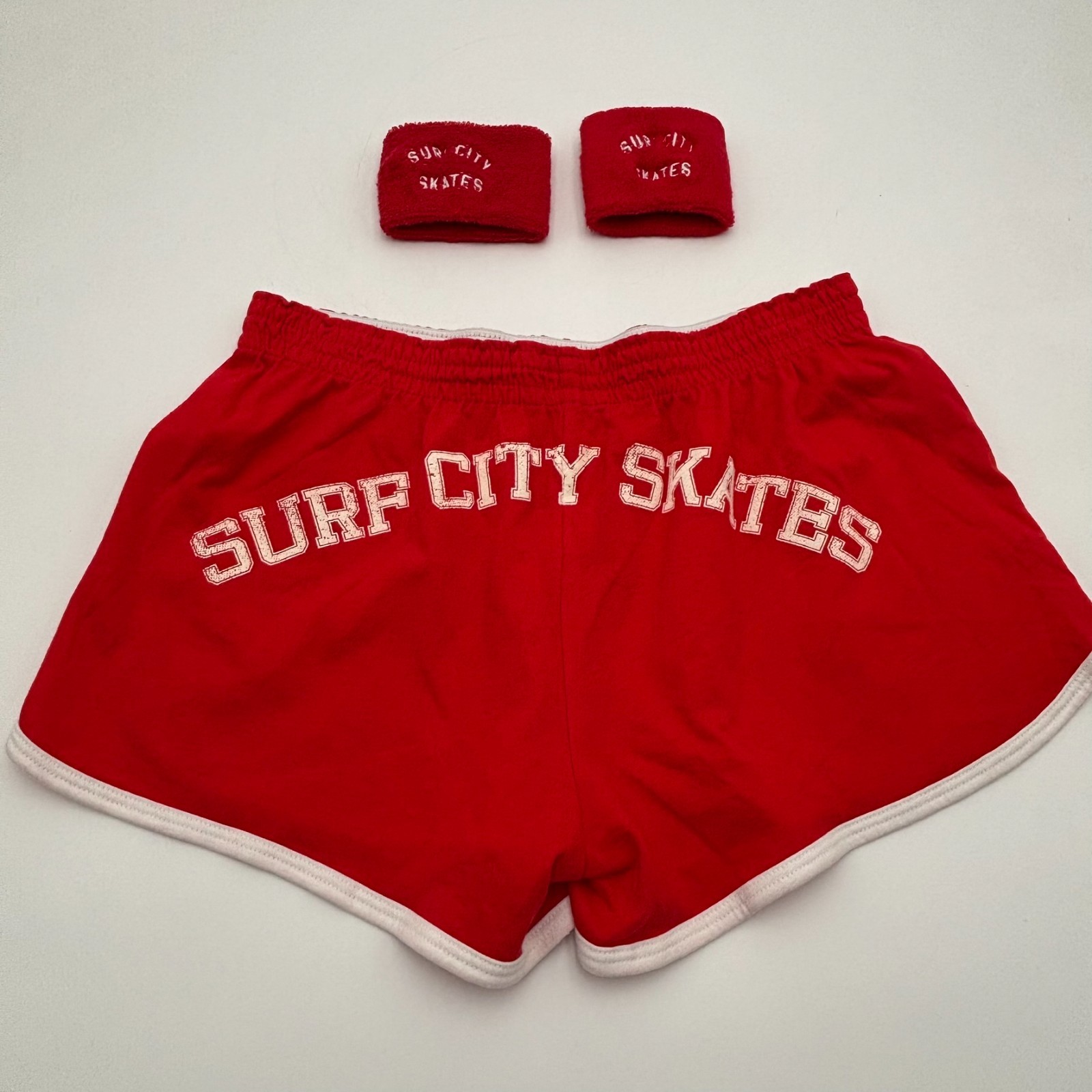 Surf City Skates Dolphin Booty Shorts Wristbands Womens Small Retro Red
