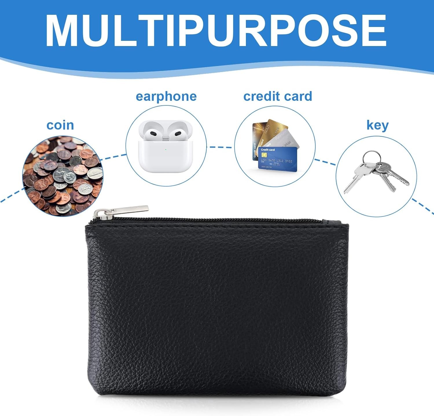 2 Pack Leather Zipper Coin Purse Small Change Wallet Mini Coin Pouch Black XL V2