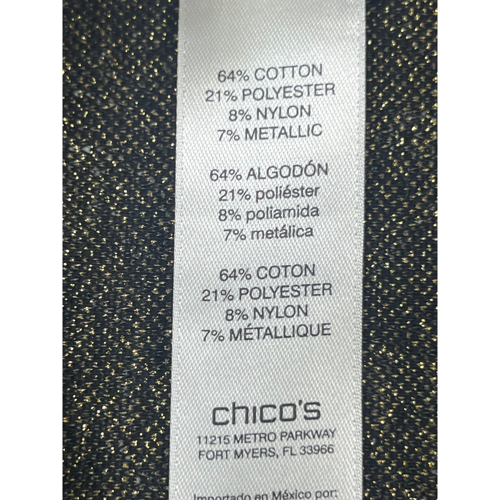 Chico’s Women’s Size 3-XL Open Front Longline Duster Jacket Black Gold Metallic