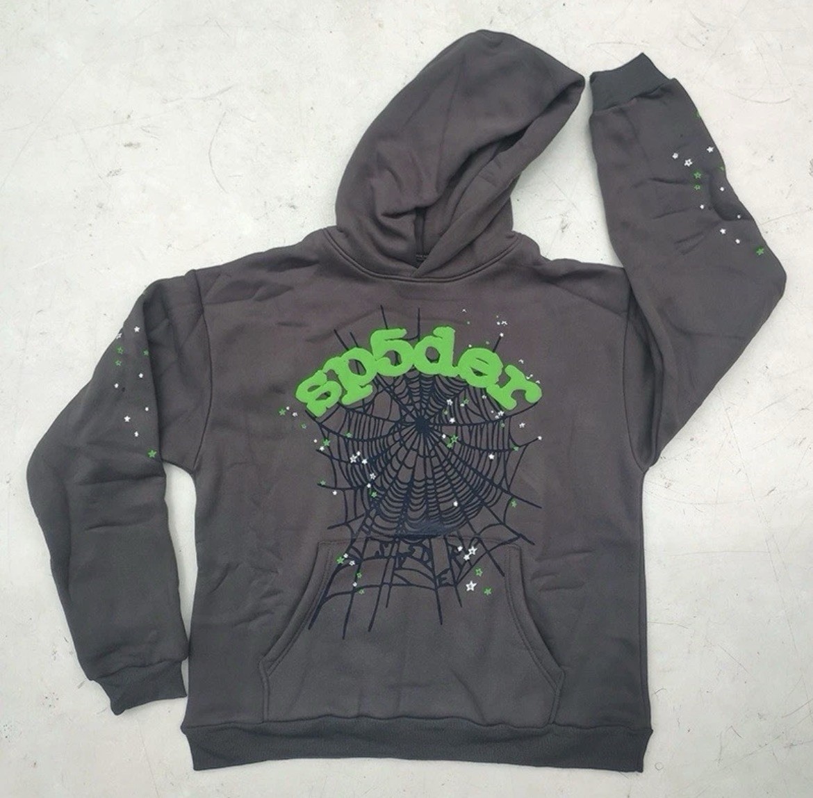 sp5der Spider Web Graphic Print Pullover Hoodie Cotton Pockets
