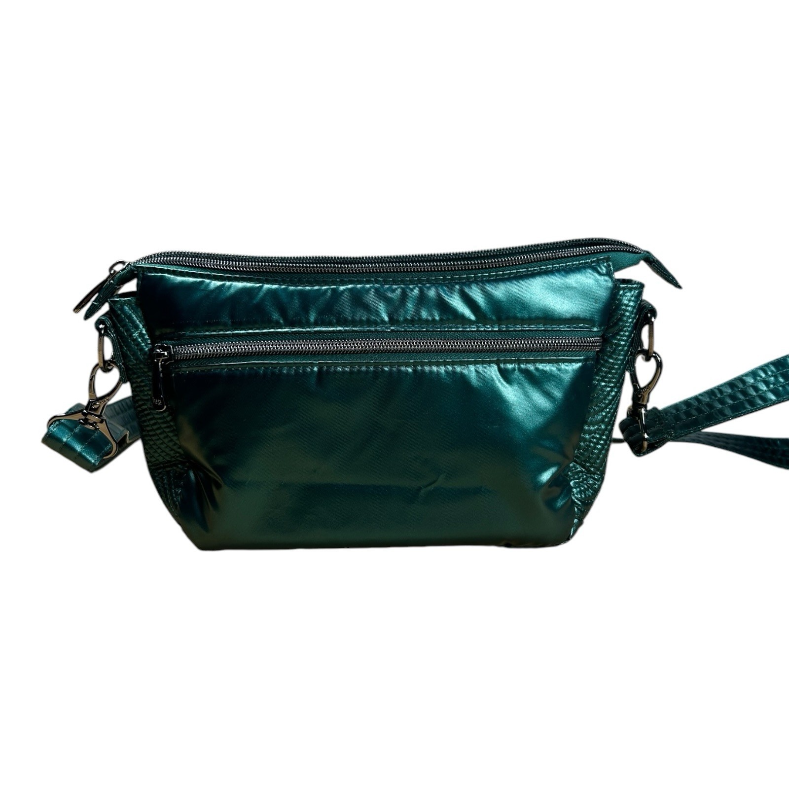 Lug Dash Crossbody Bag Metallic Teal Green Quilted Wave EUC