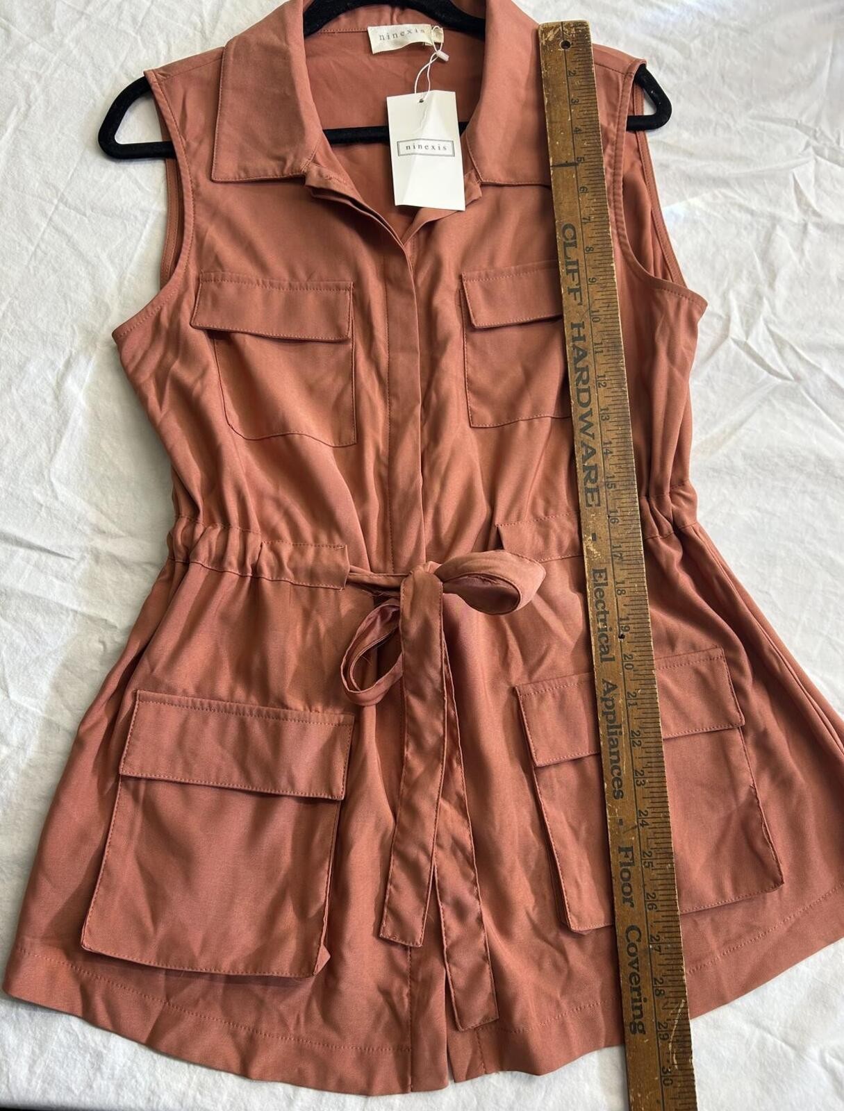 Ninexis NWT Safari Utility Top Rust Sleeveless Tie Waist Size L