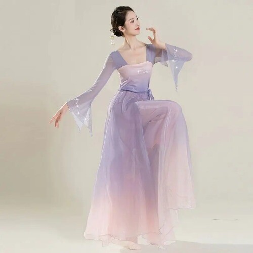 Classical Dance Costume for Women Han Tang Dynasty Showcasing Elegant Mesh Dress