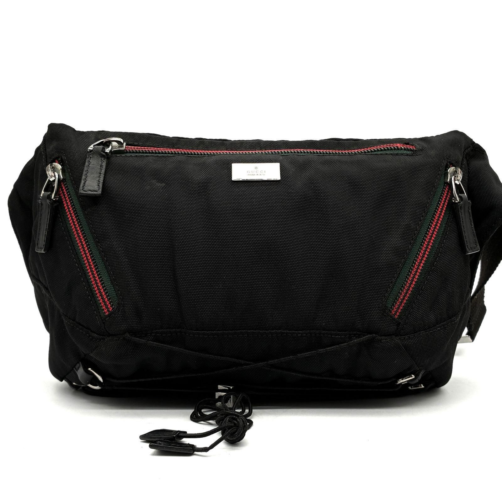 GUCCI Web Stripe Sherry Line Body Bag Black Nylon Crossbody 122350 Italy