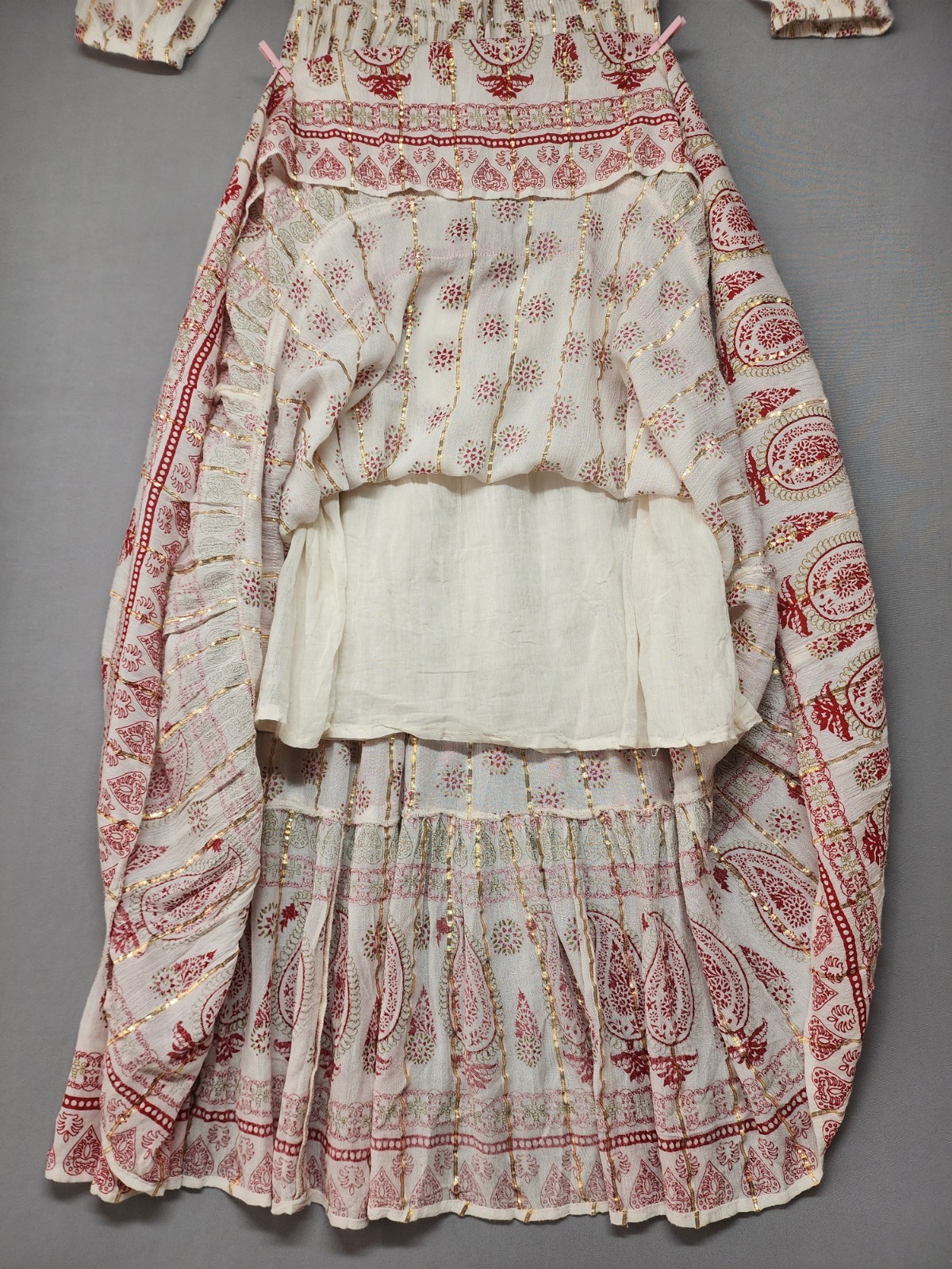 Anthropologie Me 2 Magic Size S Ivory Smocked Boho Maxi Dress Glitter Sequins