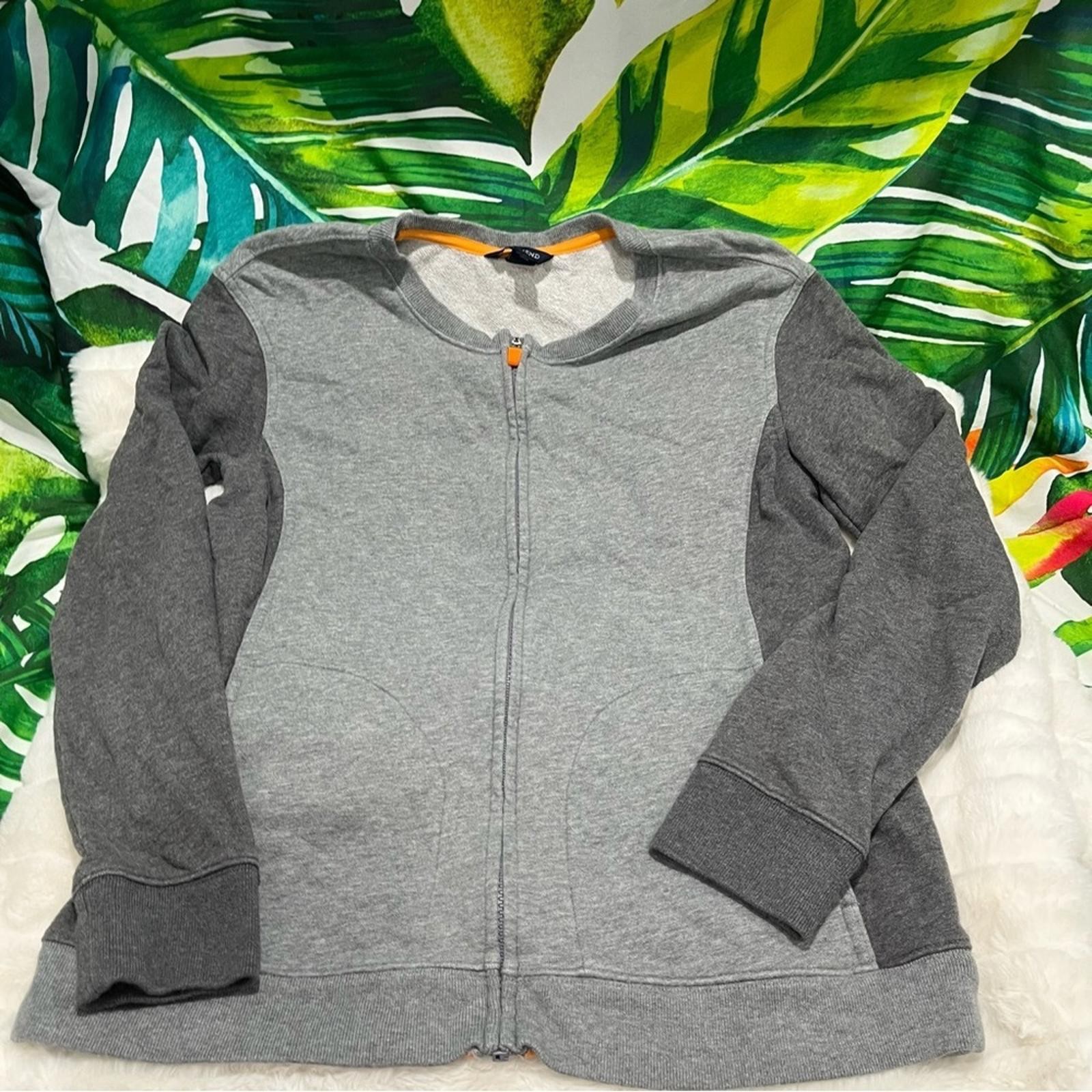 Euc $65 Lands’ End S Grey Orange Full Zip Fall Winter Casual Sporty Sweatshirt