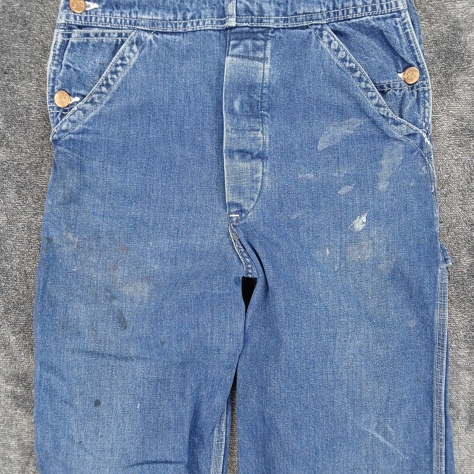Vtg Lee Sanforized Jelt Denim Overalls 30×28 Donut Button Fly 50s 60s Stains
