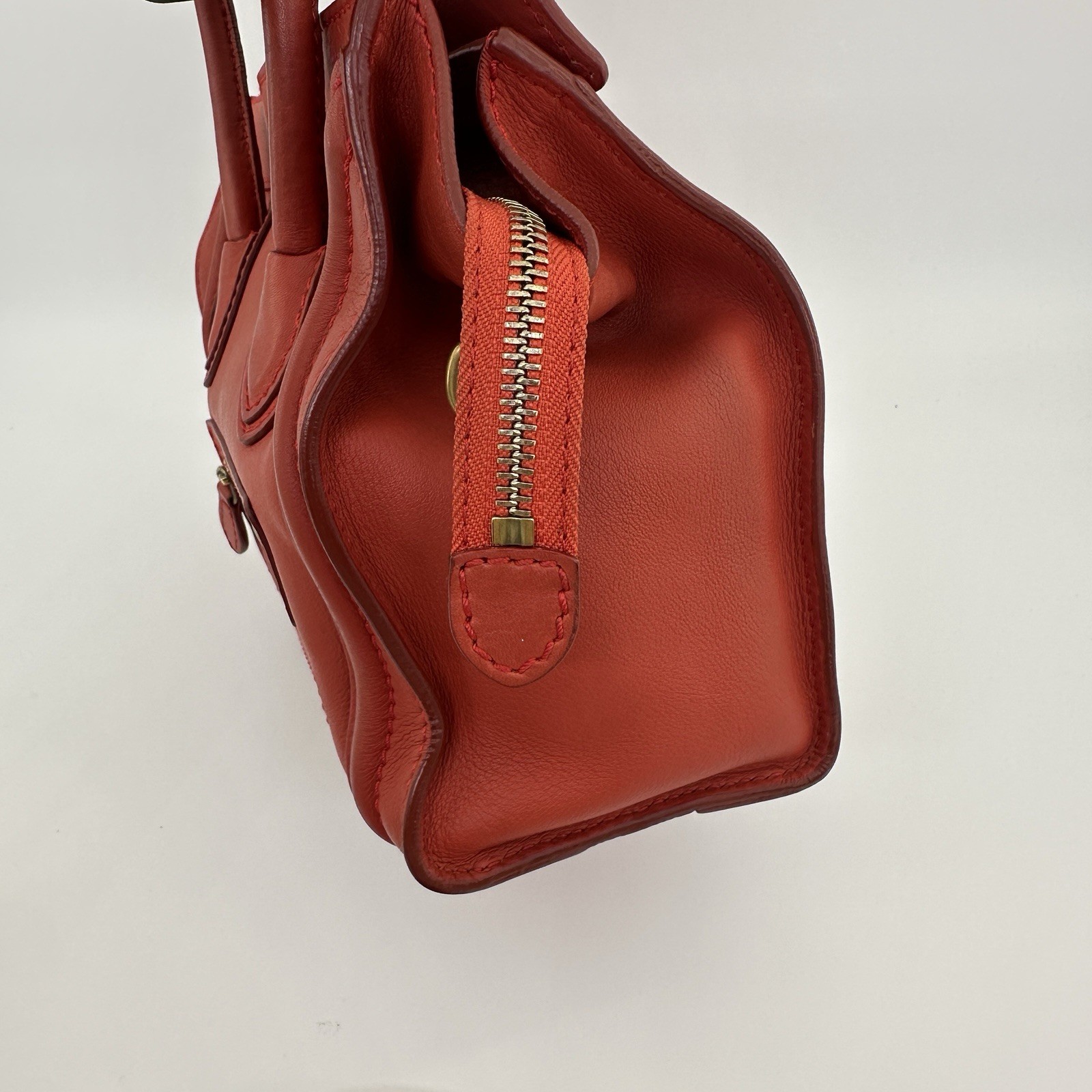 Celine Nano Luggage Top Handle & Crossbody Bag Red calfskin.
