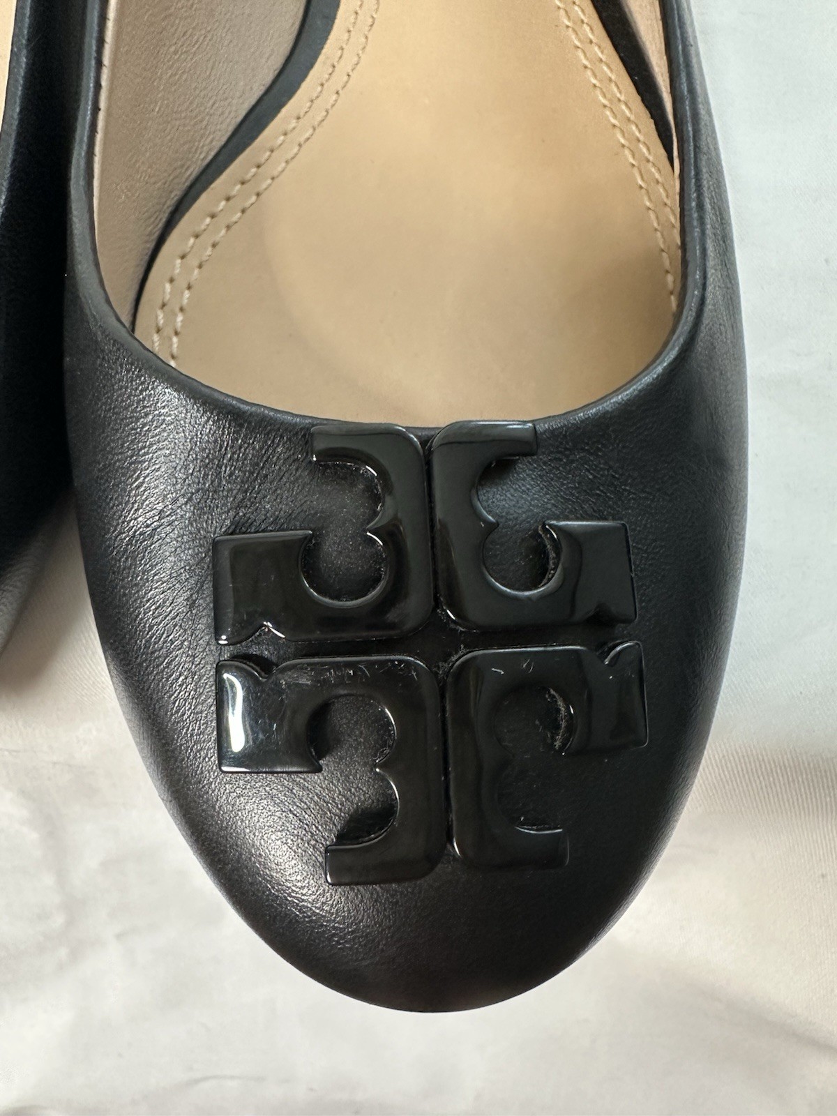 Tory Burch Women’s Black Leather Ballet Flats Slip-On Comfort Logo US 7.5