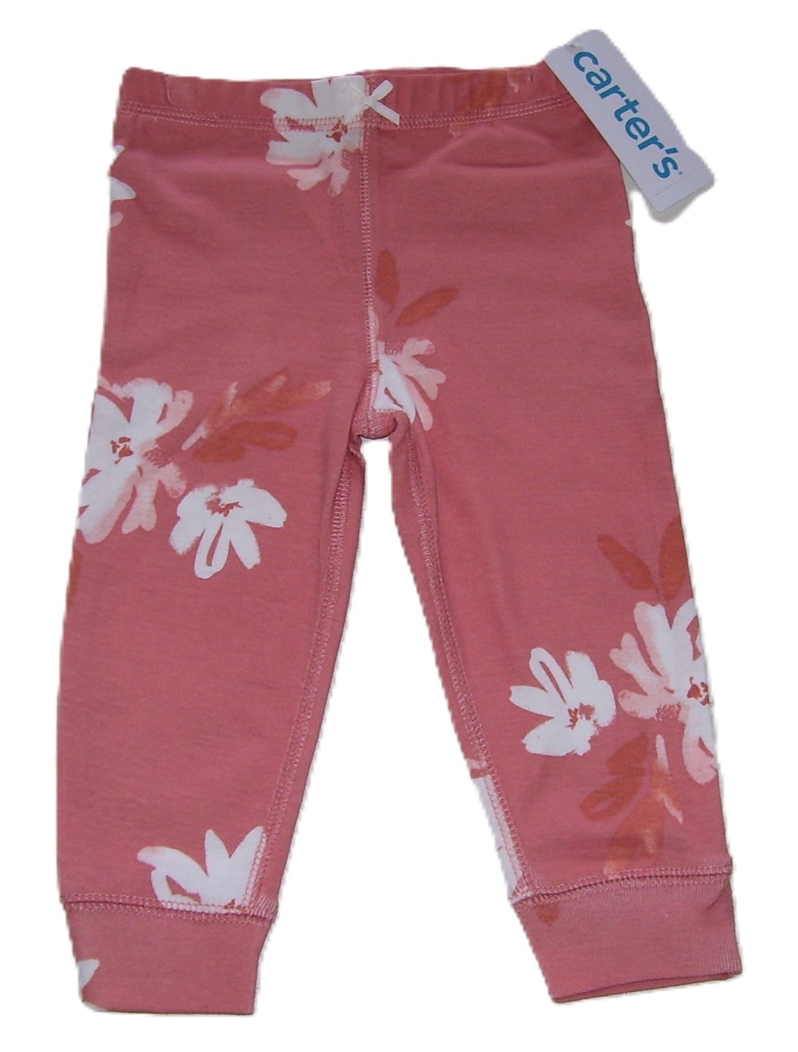 Girls Carter’s 2 Pc Peach Ruffle Light Burnt Orange White floral Joggers 12M