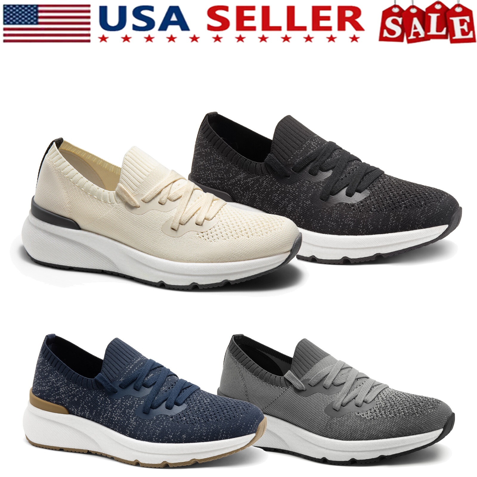 Men’s Lightweight Casual Sneakers Slip On Breathable Walking Shoes Size 8-13