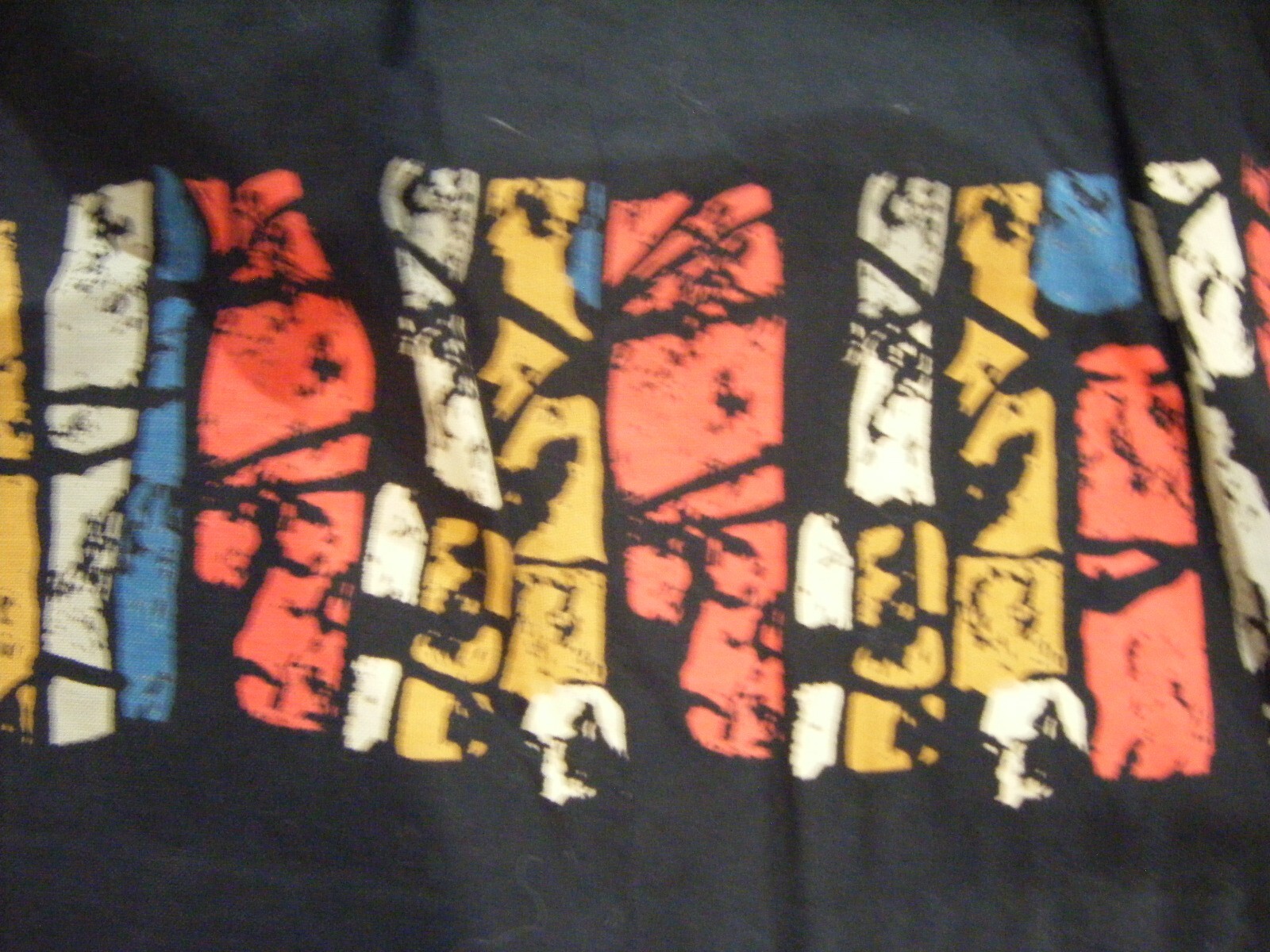 Vtg 50s Color Block Printed Black Pleated Half Circle Cotton Skirt-Waist 24″