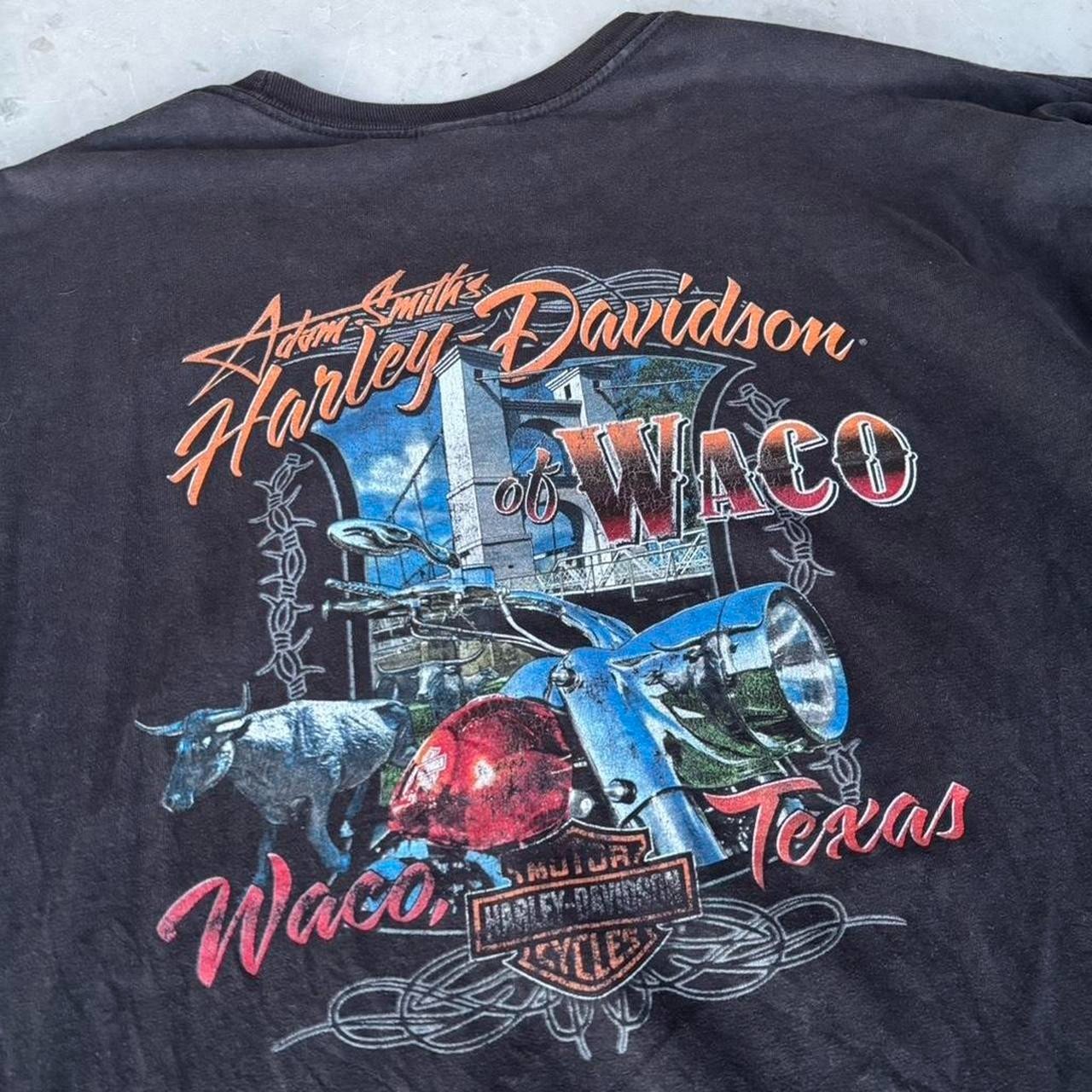 Y2K Harley Davidson Black Flame Skull AOP Waco Texas Biker T Shirt Mens Size XXL