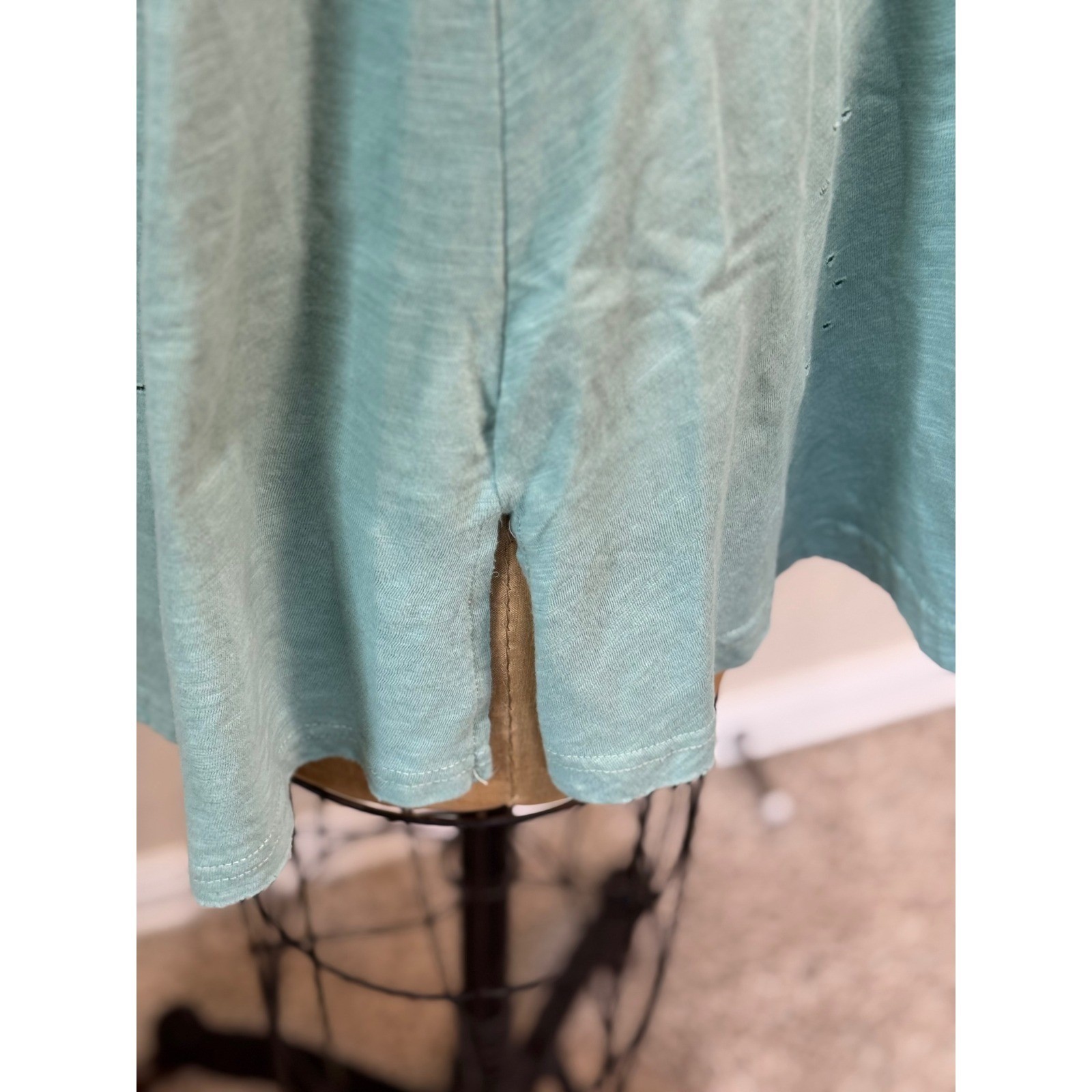 A Rare Bird Blue Distressed Sparrow Scripture Tunic 3/4 Sleeve Tee L/XL NWT