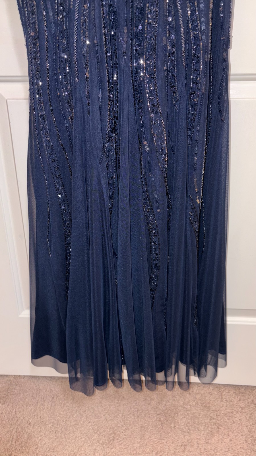 Adrianna Papell Beaded Navy Gown Sz 14 Mother of Bride Elegant Wedding Dress