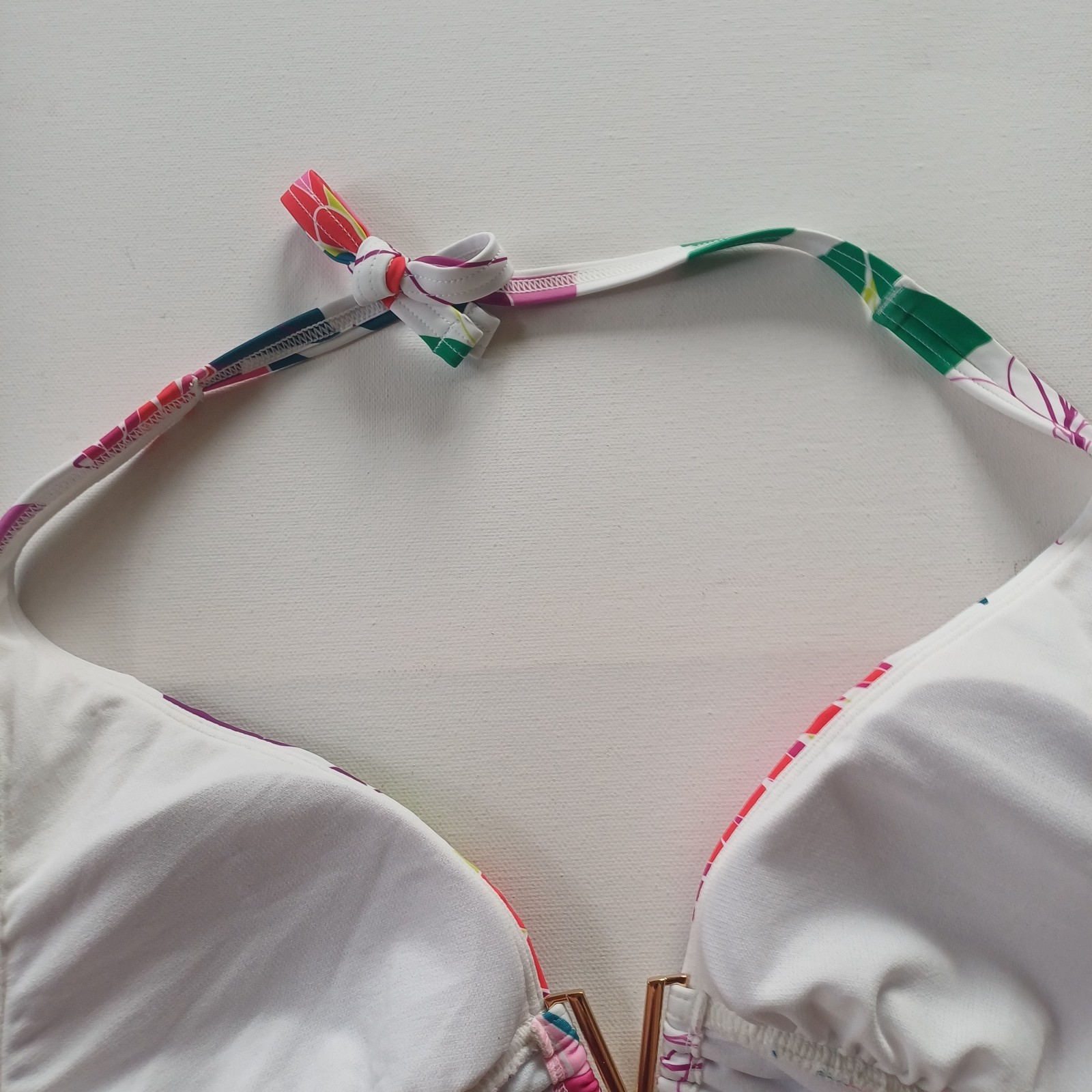 BNWT £34 Debenhams Floral Halter Bikini UK12 Top UK16 Full Brief Bottom Wireless