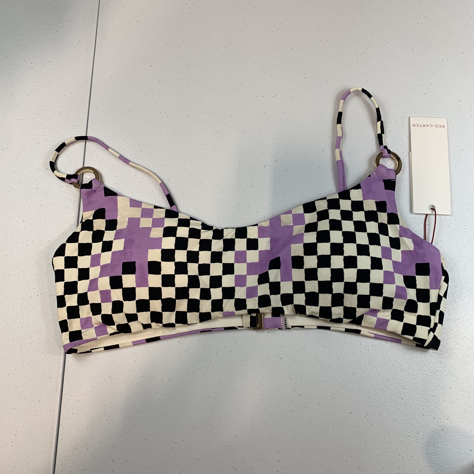 Red Carter Women’s Swim Bikini Top L Grace Checkerboard Bandeau Black Purple