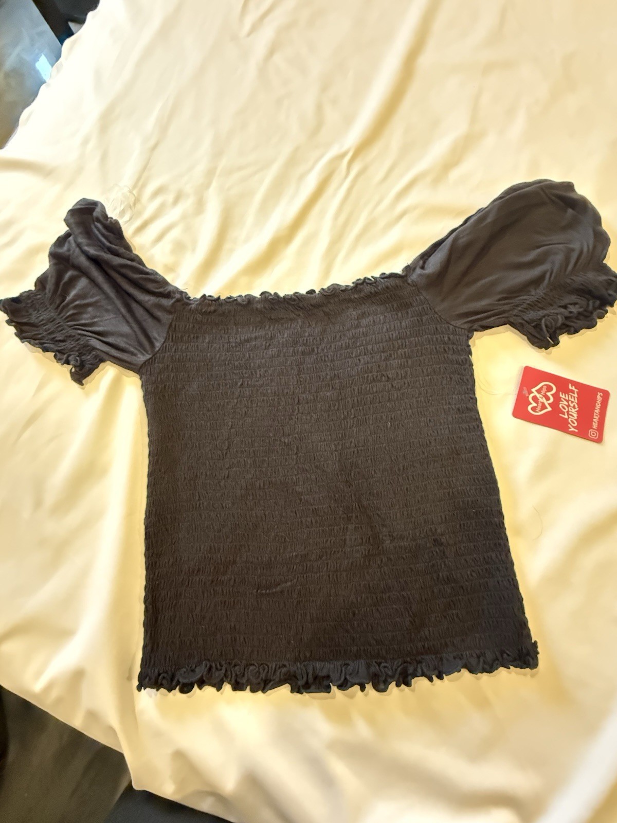 Heart & Hips Women’s Small Black Smocked Puff Sleeve Cottagecore Top NWT