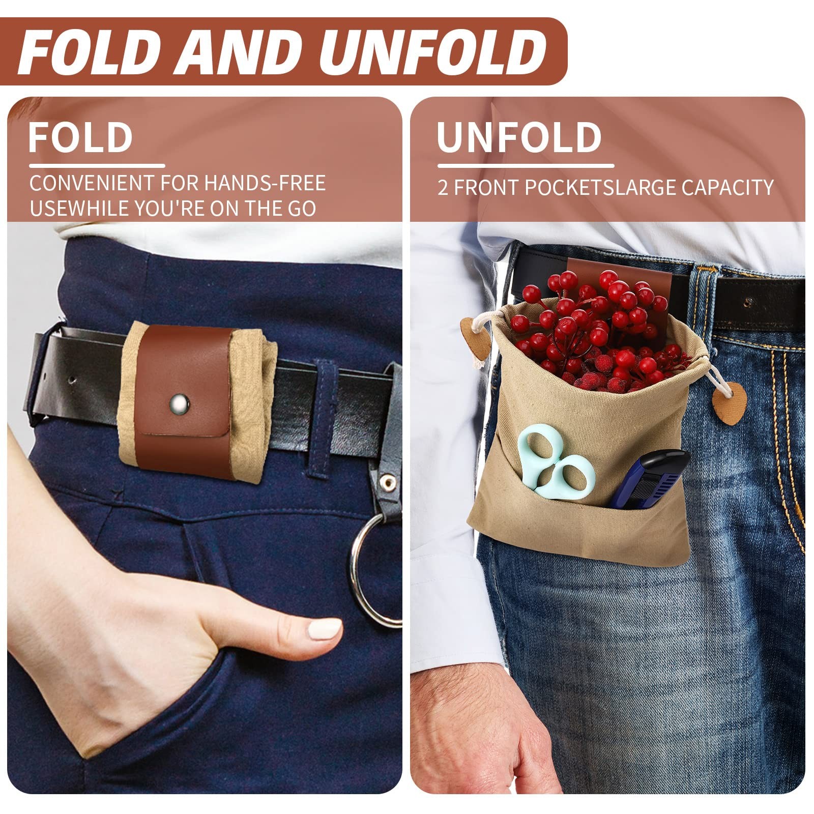 Foraging Bag Collapsible Canvas PU Leather 12.6×8.3in – Outdoor Hiking Pouch