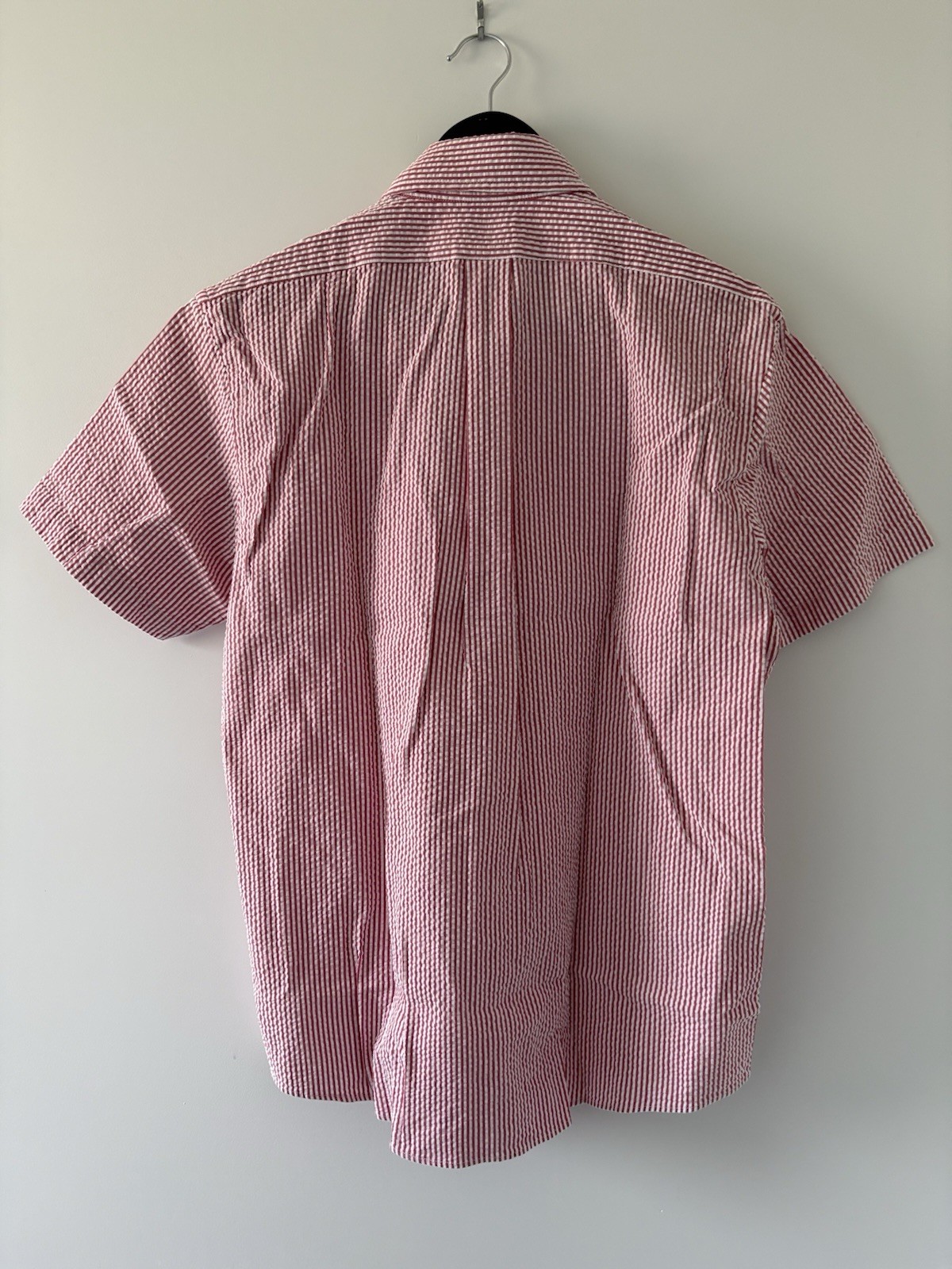 Brooks Brothers Mens Medium Red White Short Sleeve Seersucker Button Down NEW