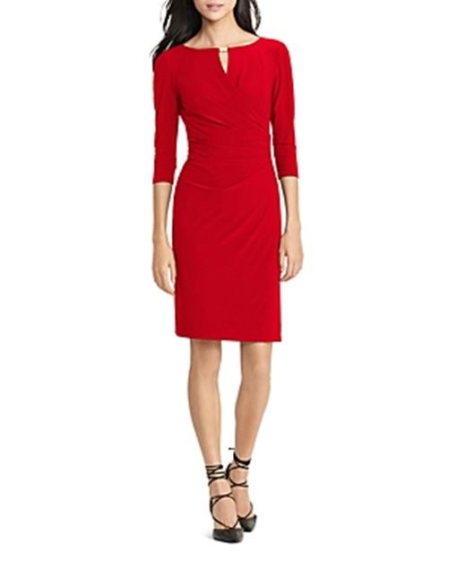 LAUREN Ralph Lauren Boat Neck 3/4-Sleeve Keyhole Stretch Jersey Sheath Dress, 0