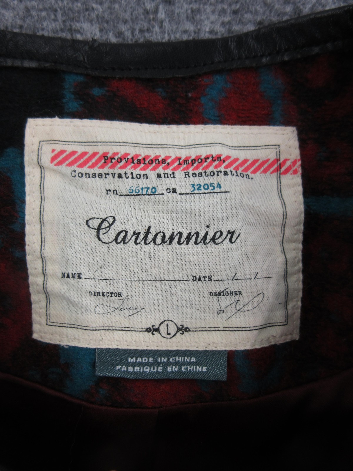 Cartonnier Coat Womens Large Red Tribal Geometric Buckle Wool Pockets Lined