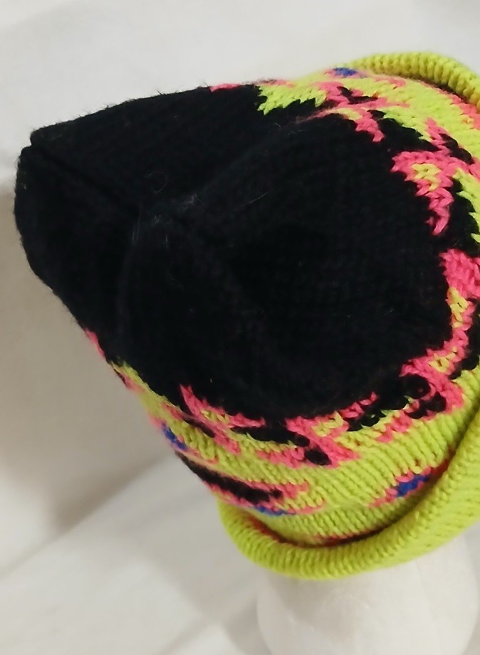 Multicolor Neon Knit VTG 90s Slouch Cap Hat Winter Beanie Toque Mens Unsized
