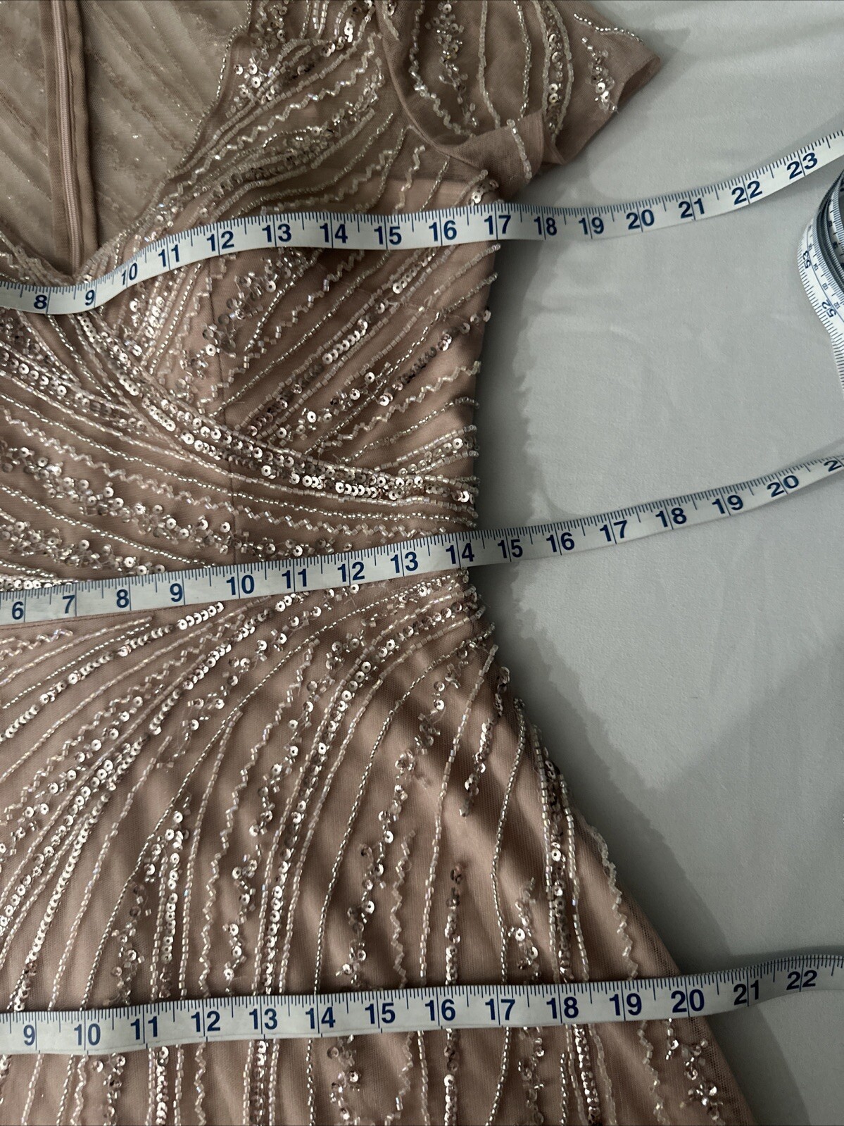 NEW $379 Xscape [ 6 ] V Neck Beaded Chiffon A Line Gown In Blush Pink #J501