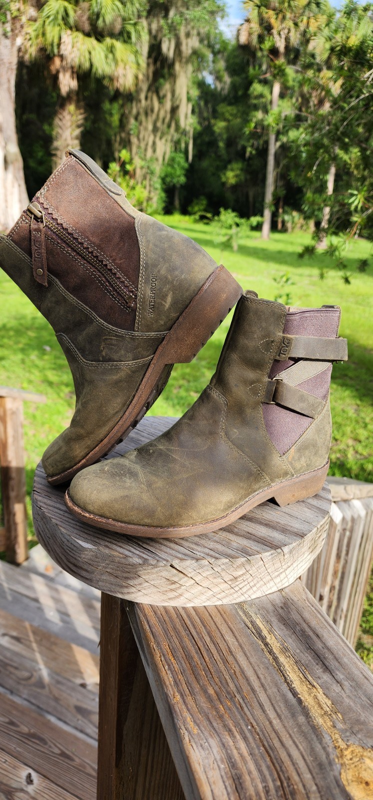 Teva 6.5 De La Vina Brown Leather Ankle Boots Zip Waterproof Buckle Distressed